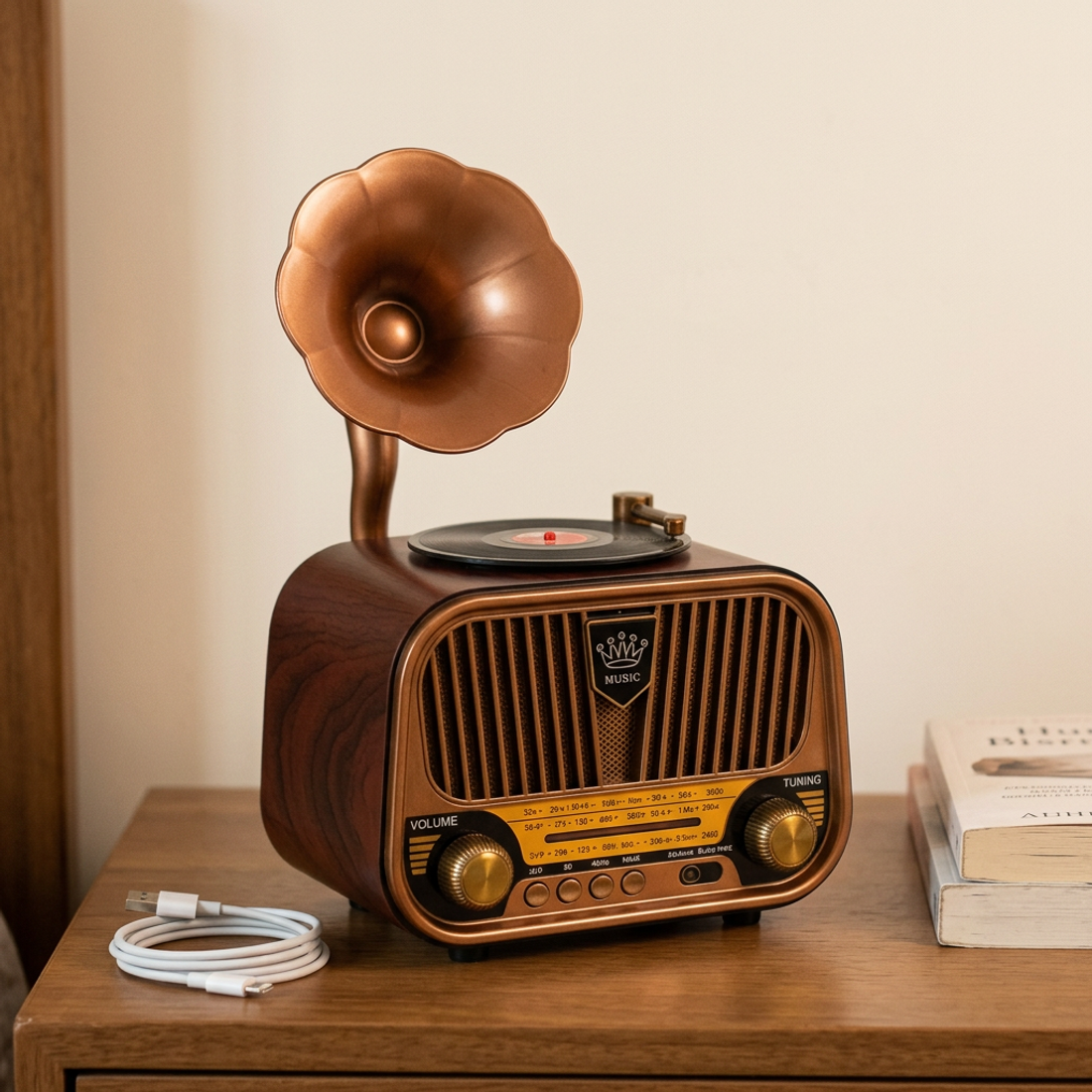 Vintage Gramophone Bluetooth Speaker with FM Radio — view 4