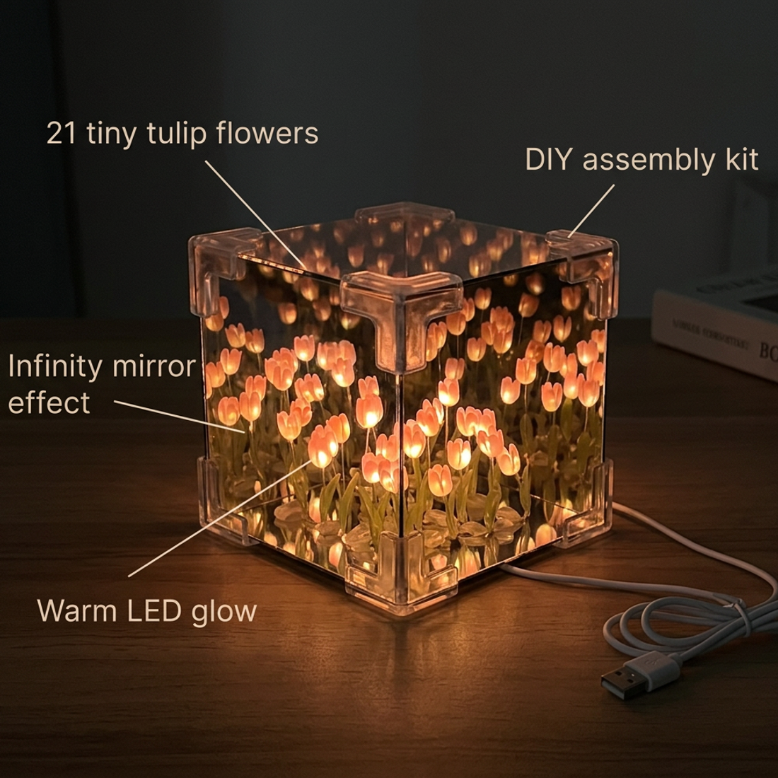 Tulip Cube Mirror Lamp, DIY 21-Flower LED Kit — view 4