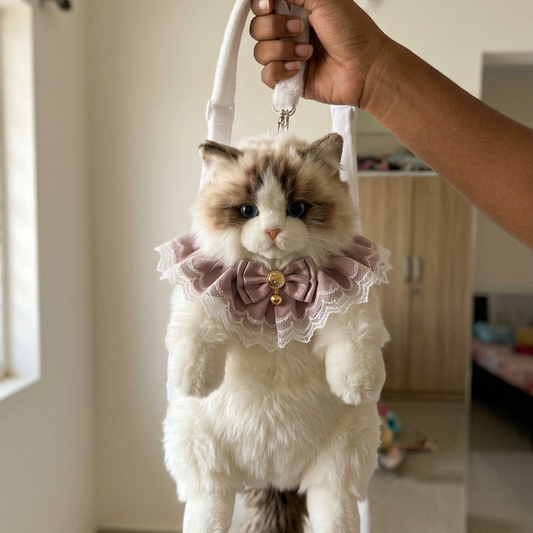 Realistic Cat Shaped Plush Backpack — view 1