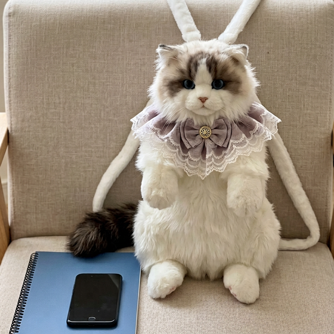 Realistic Cat Shaped Plush Backpack — view 4