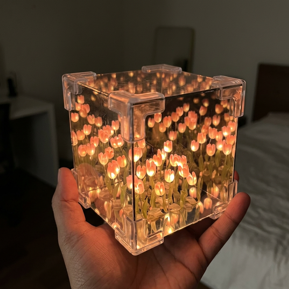 Tulip Cube Mirror Lamp, DIY 21-Flower LED Kit — view 1
