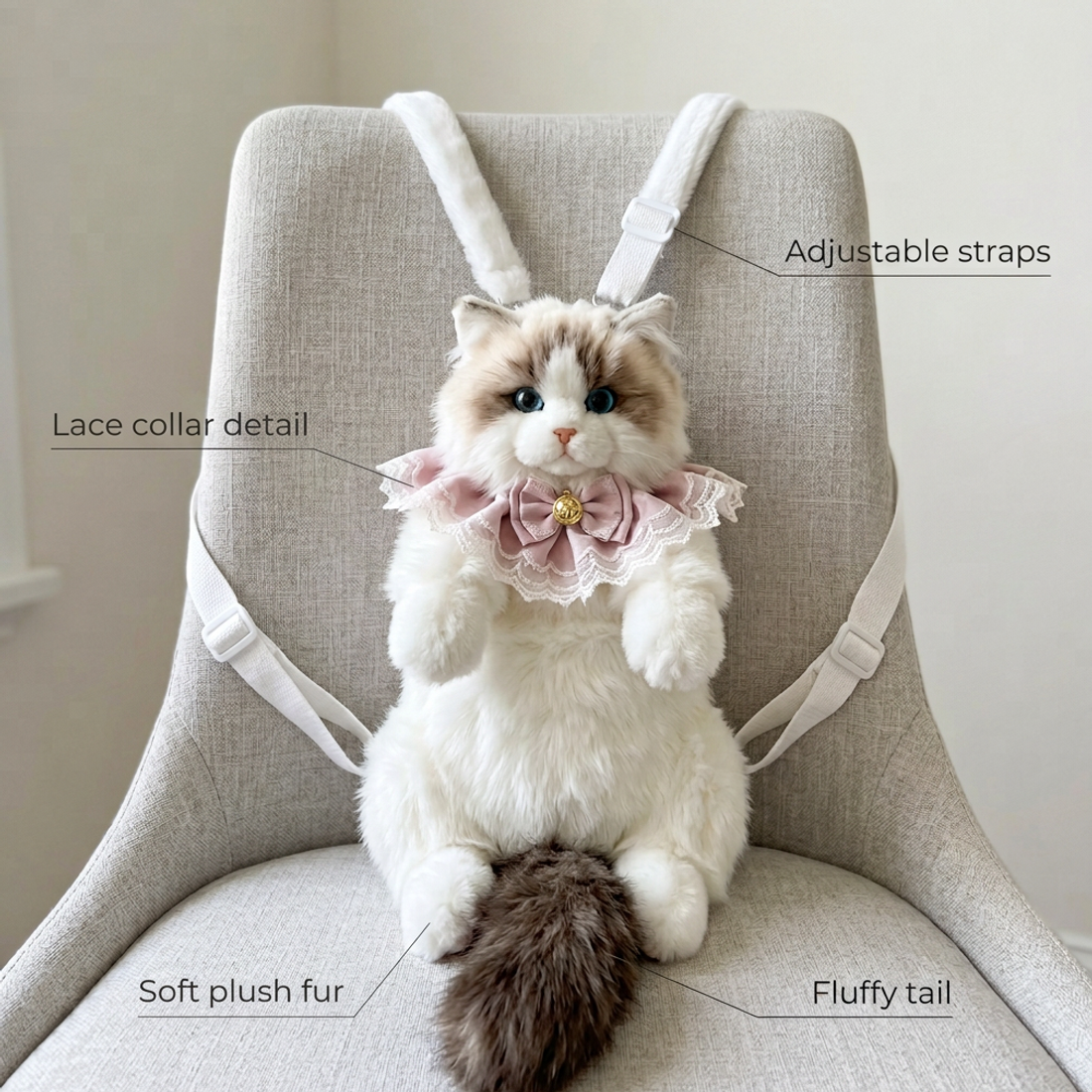 Realistic Cat Shaped Plush Backpack — view 3