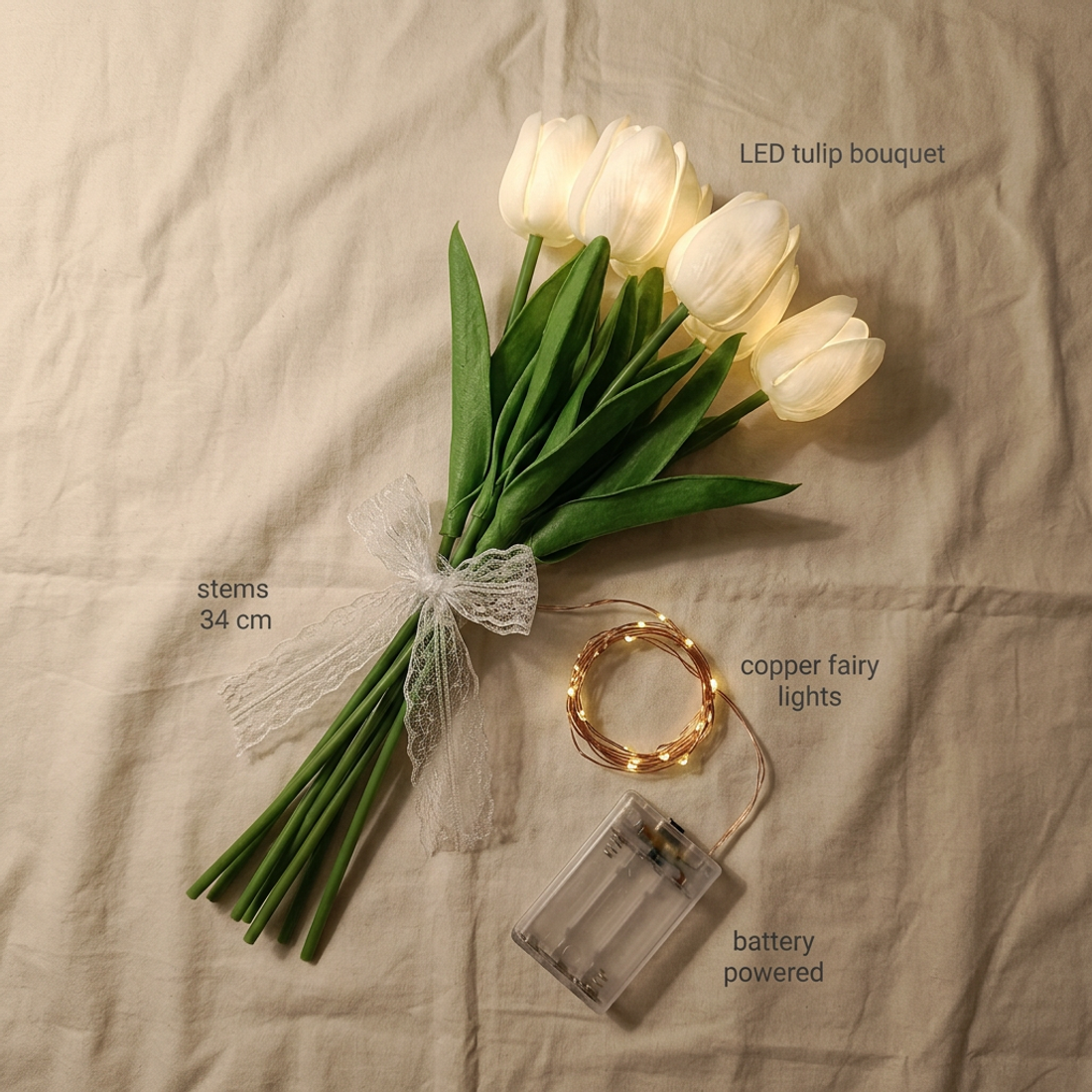 Artificial White Tulip Flower Lamp with LED Lights — view 3