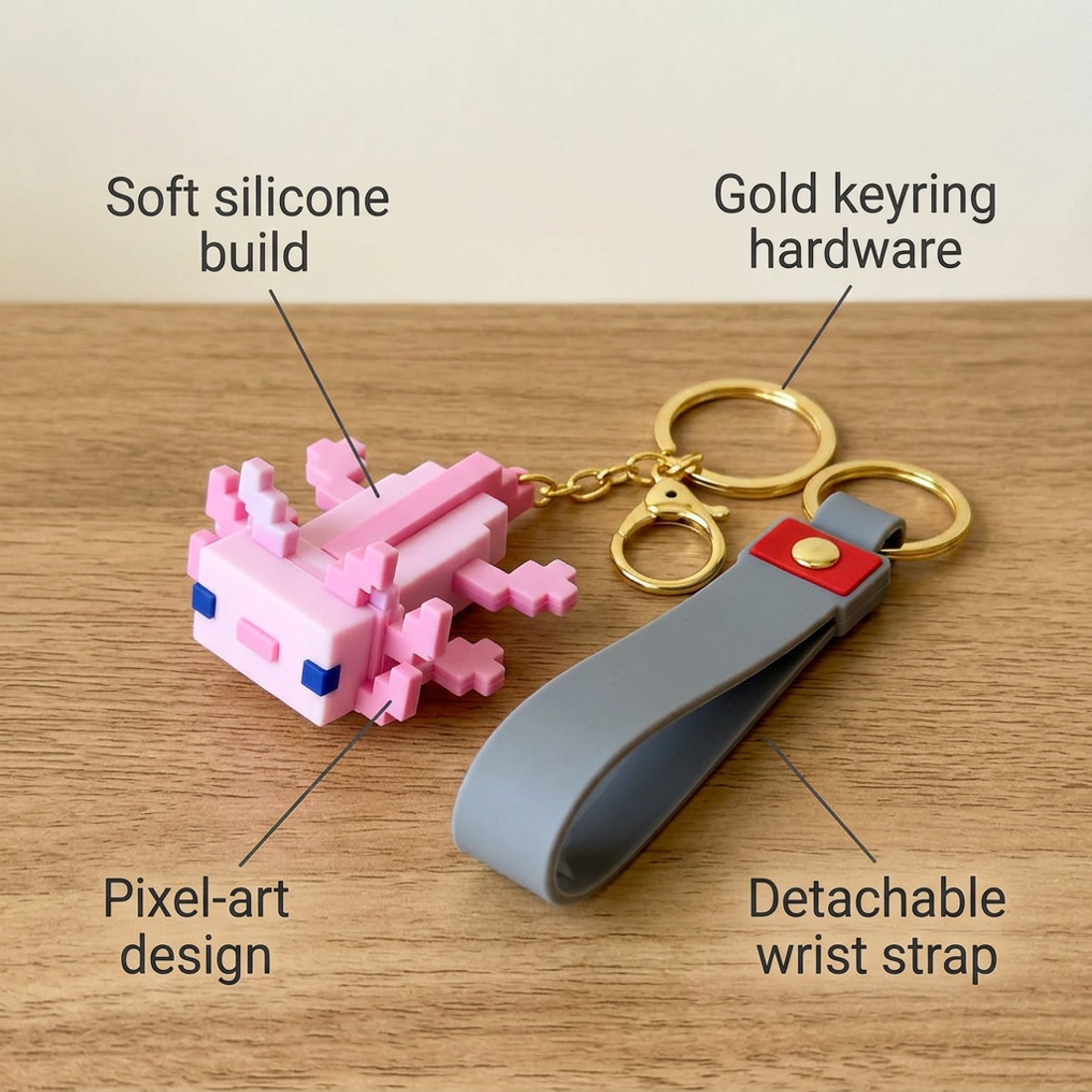Pixel Axolotl Silicone Keychain — view 3