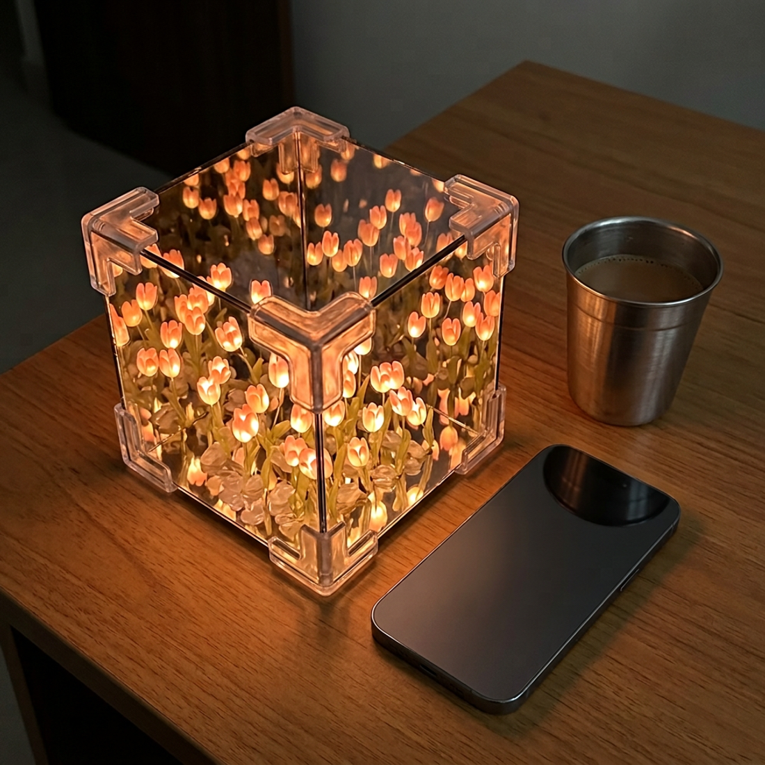 Tulip Cube Mirror Lamp, DIY 21-Flower LED Kit — view 3
