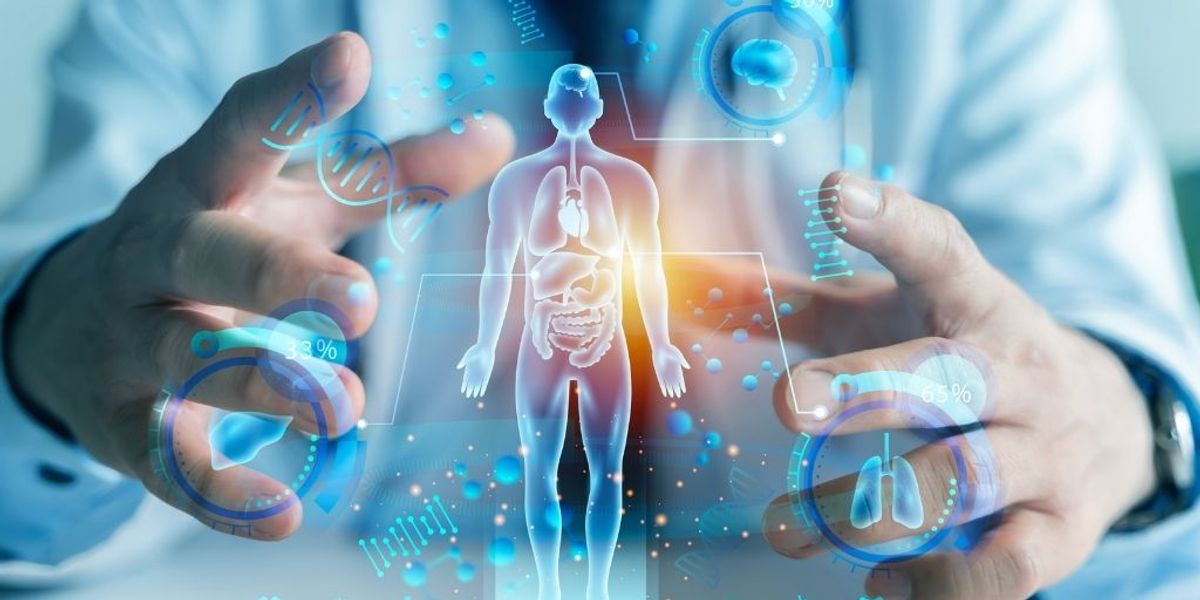 Executive leader reviewing AI-generated insights on a laptop in a modern boardroom setting