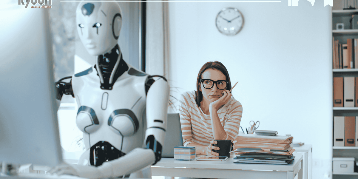 A roadmap diagram showing three phases of AI transformation from experimentation to integration to full organisational transformation with icons representing leadership and technology alignment