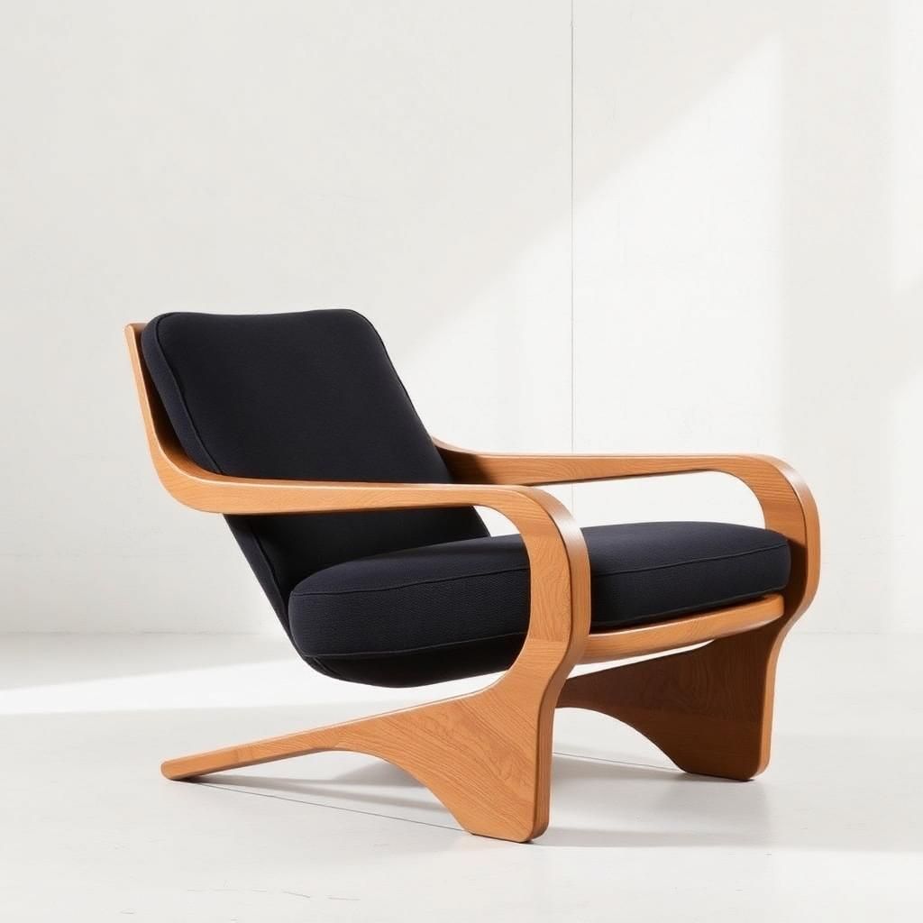 Moderne houten lounge fauteuil met donkere kussens