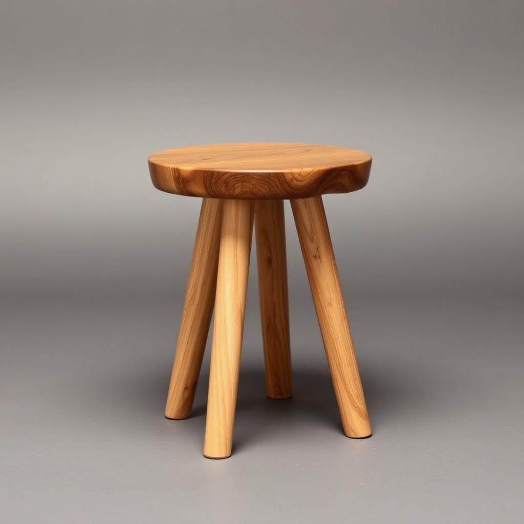 Rond houten krukje met drie poten