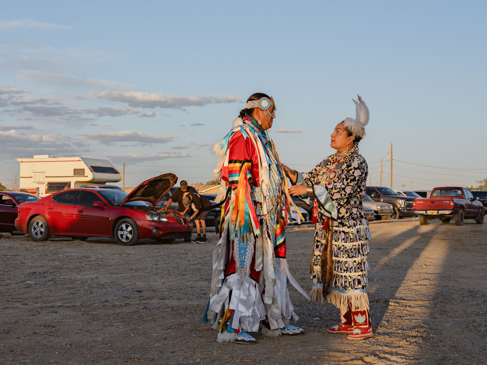 Phil Moosomin and Debbie Tsosie Preparing for a Pow Wow, Navajo Nation 2019
