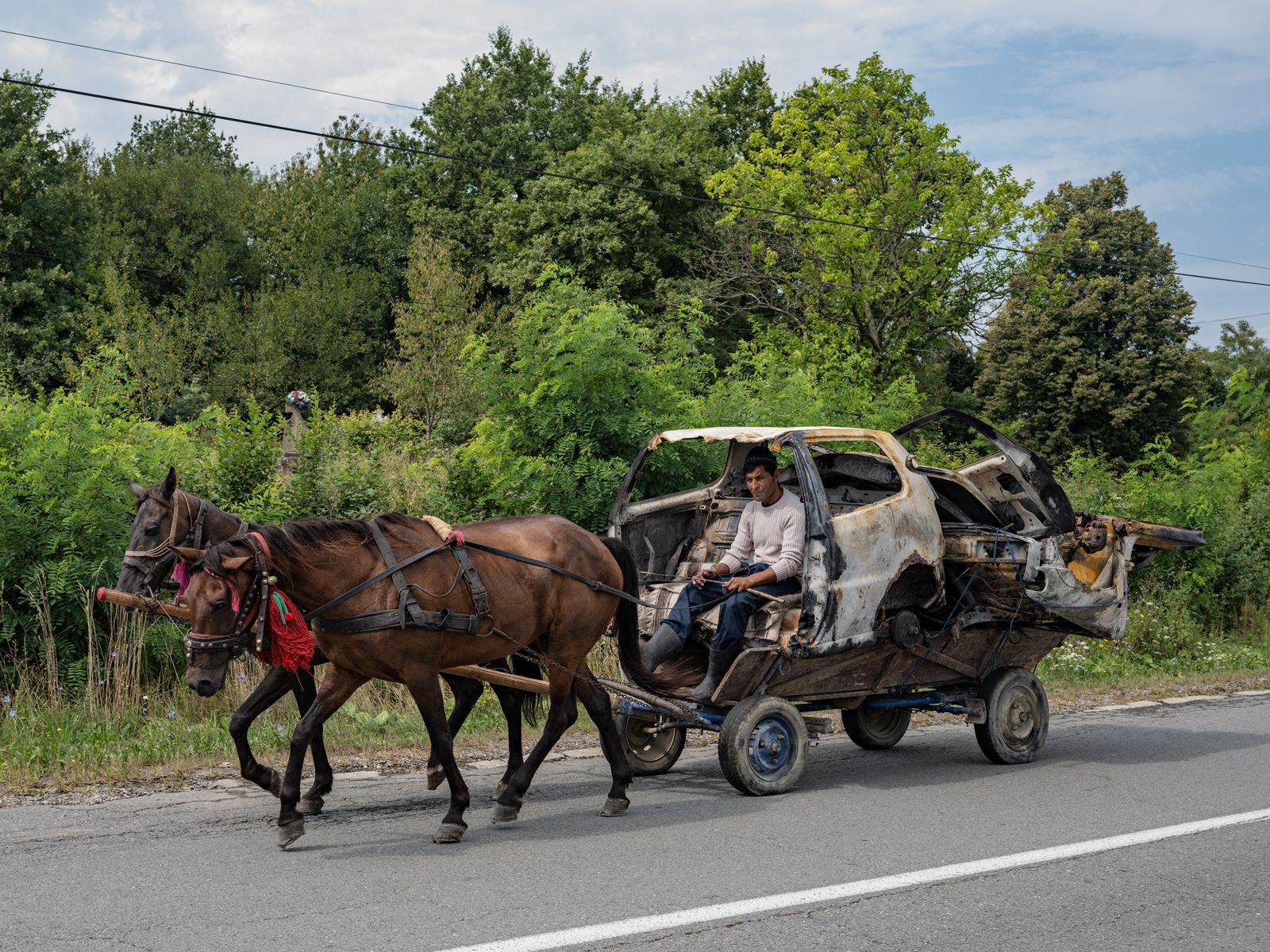 Timbo in His Horse-Drawn Car, Romania, 2021