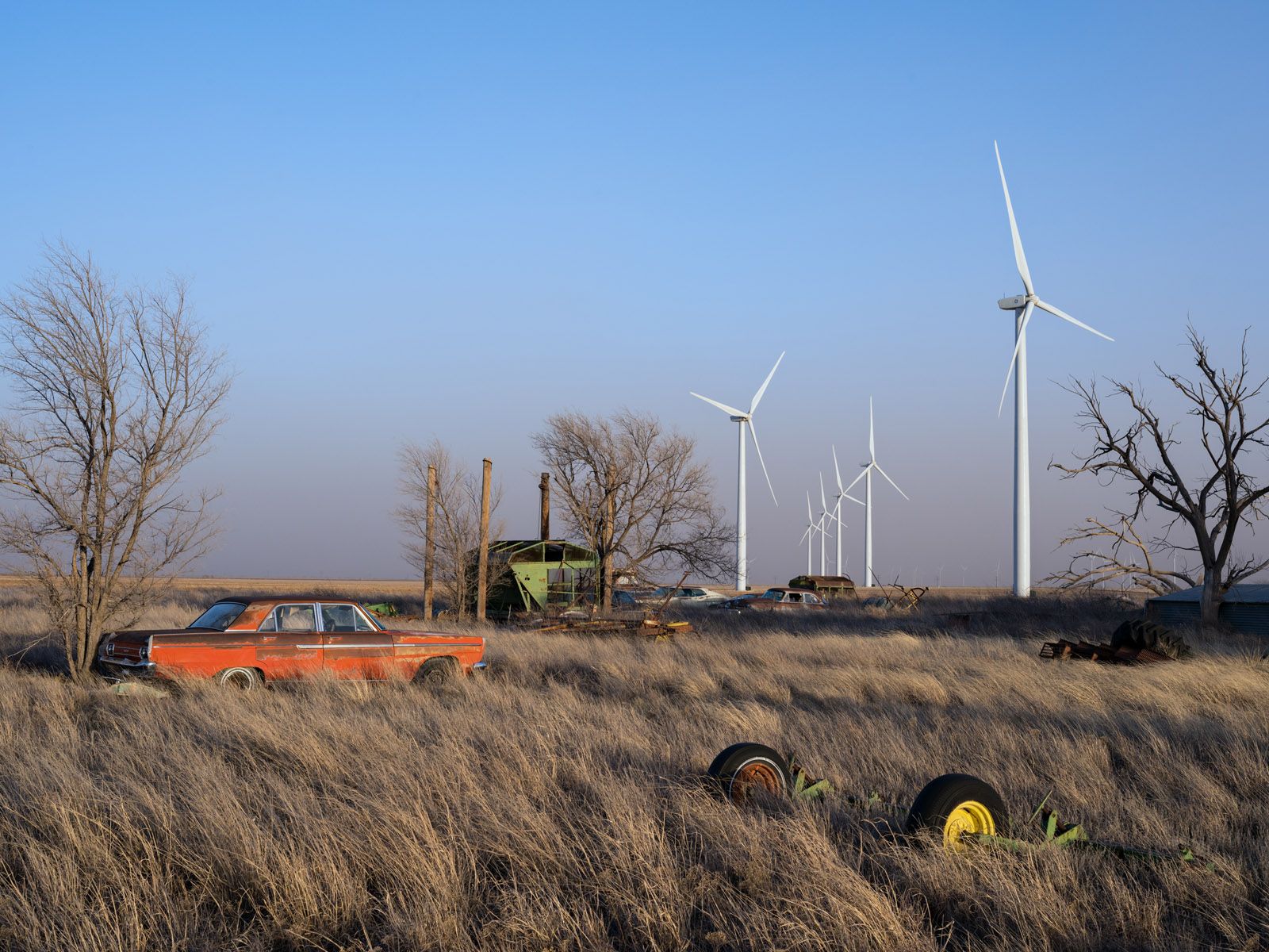 New Wind Turbines next to an Abandoned Farm, Texas 2019