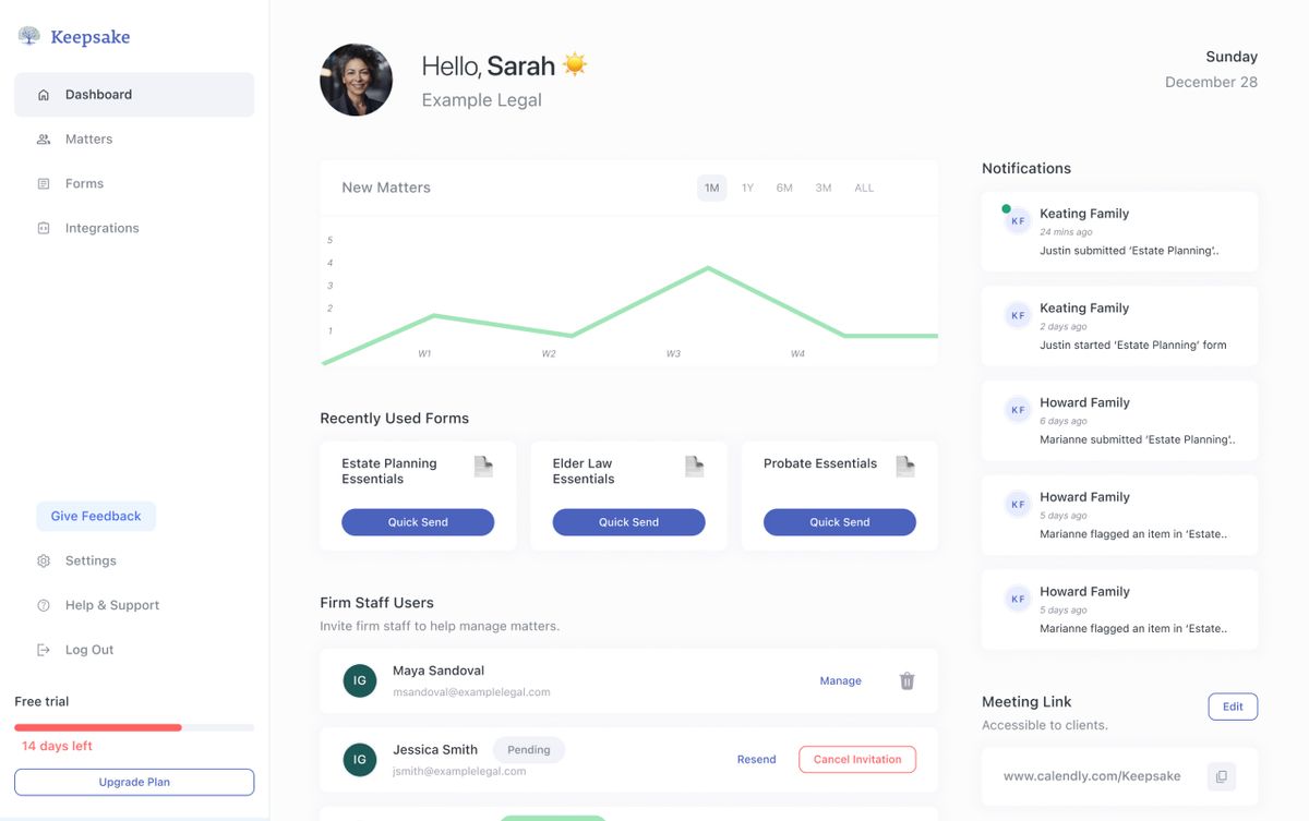Estate planning dashboard