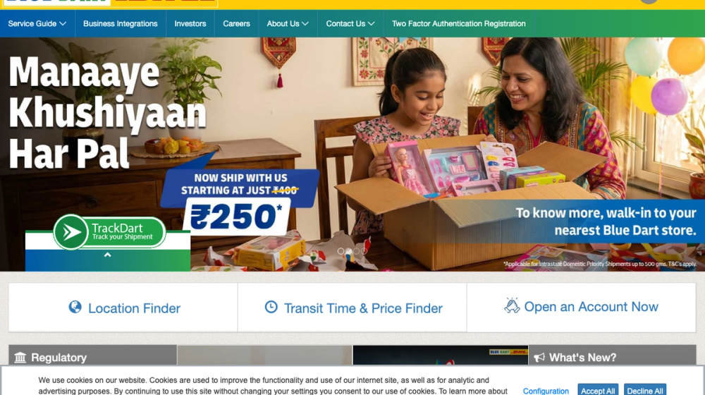 Track-shipment flow front-and-center — the conversion pattern leading freight sites lead with