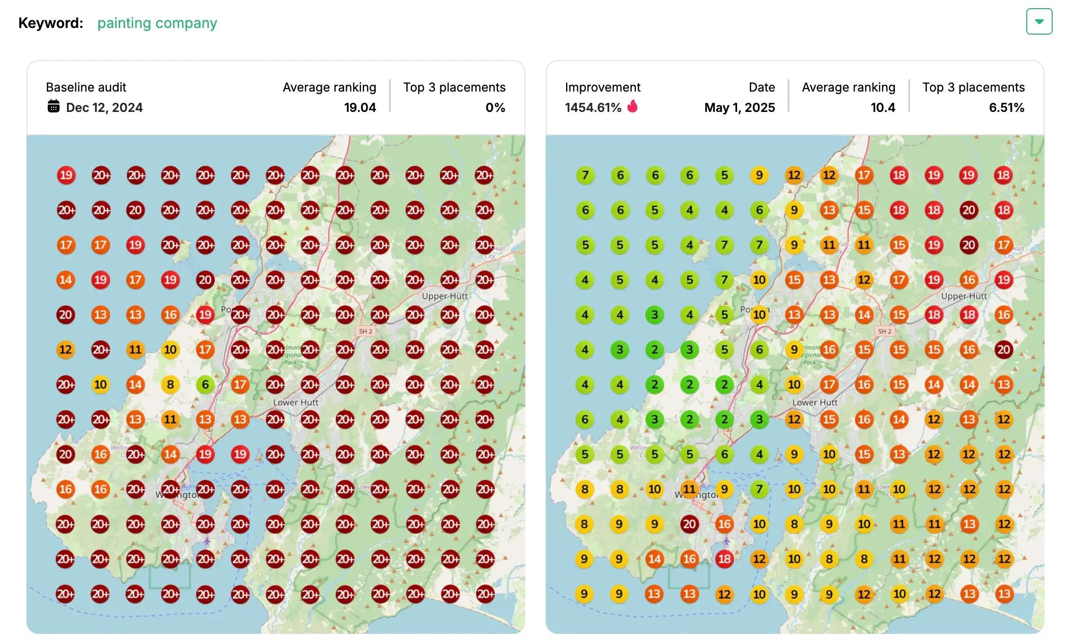 Local search results growth for Refresh Painters Wellington