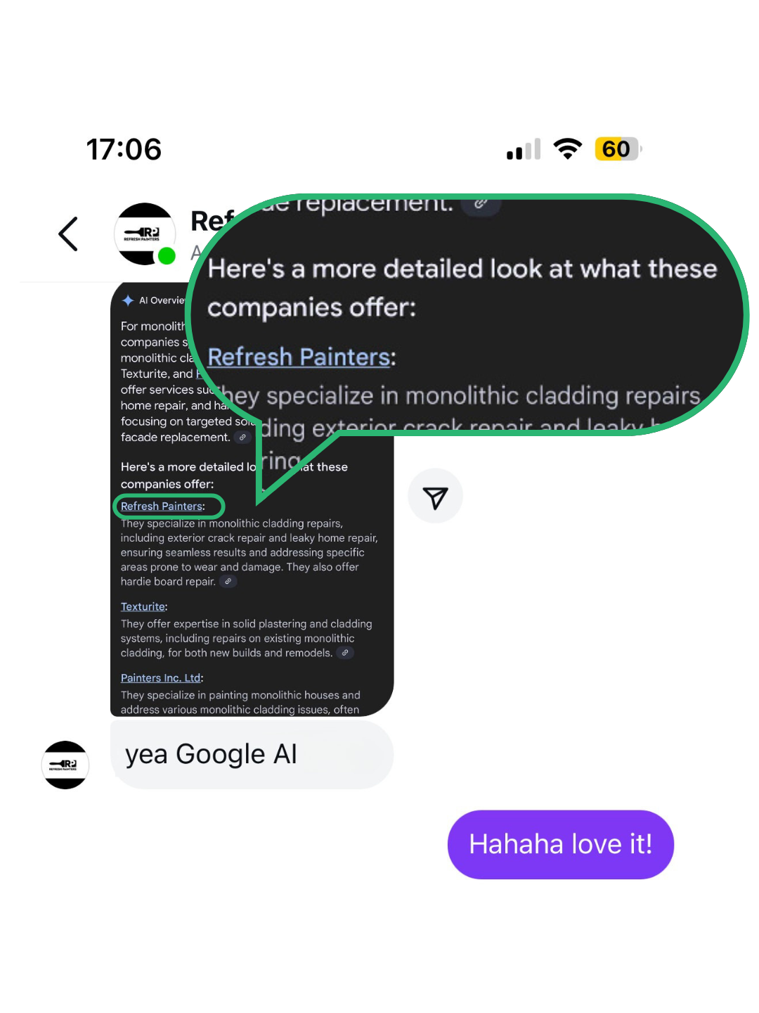 Refresh Painters local search performance screenshot
