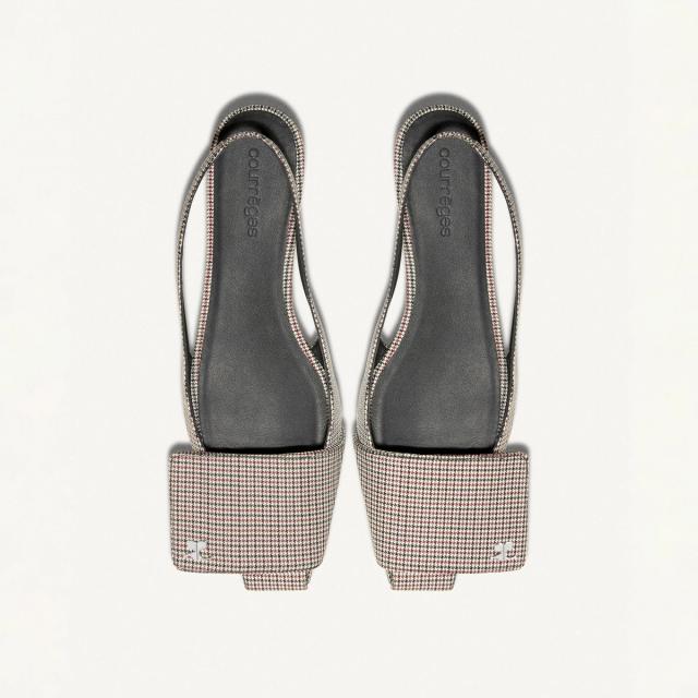 Elegant Courrèges sandals with a classic check pattern, perfect for chic summer style.