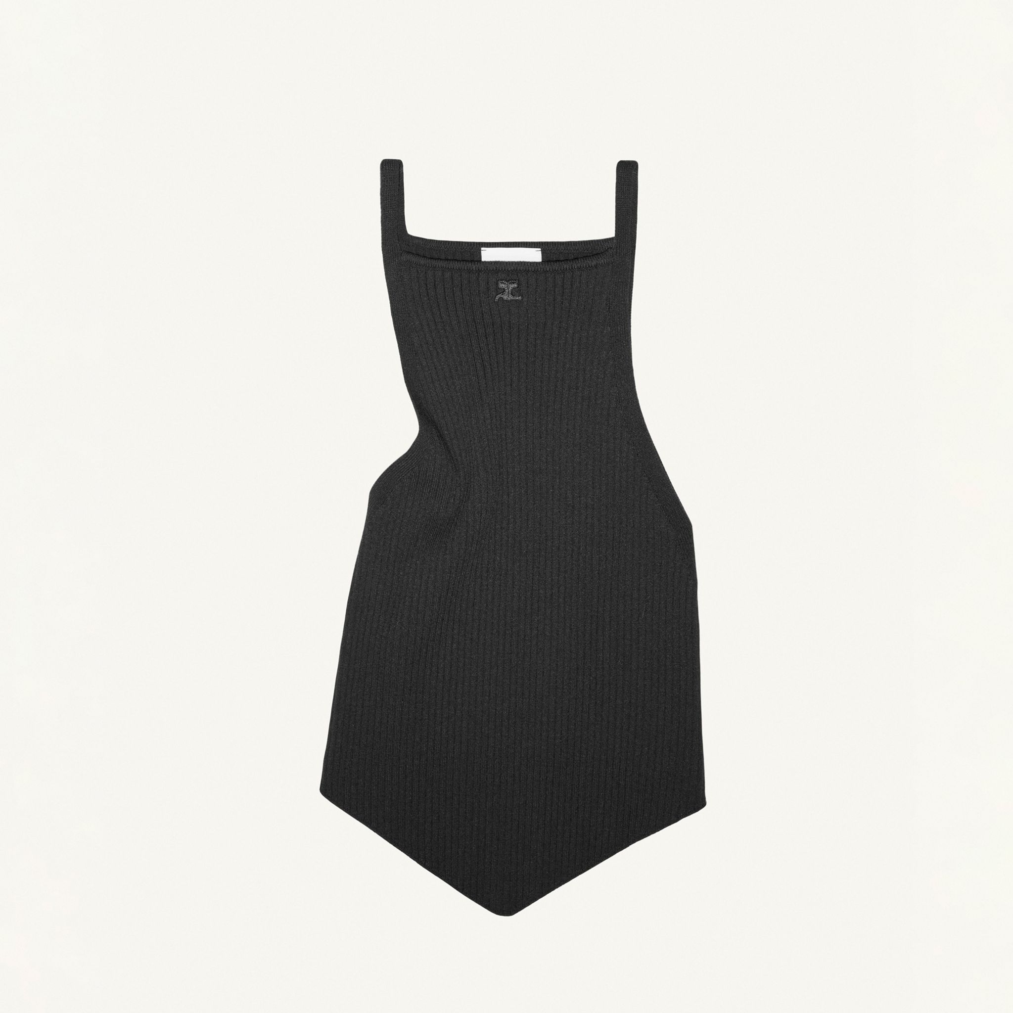 Elegant black knit dress by Courrèges, perfect for modern fashion statements.