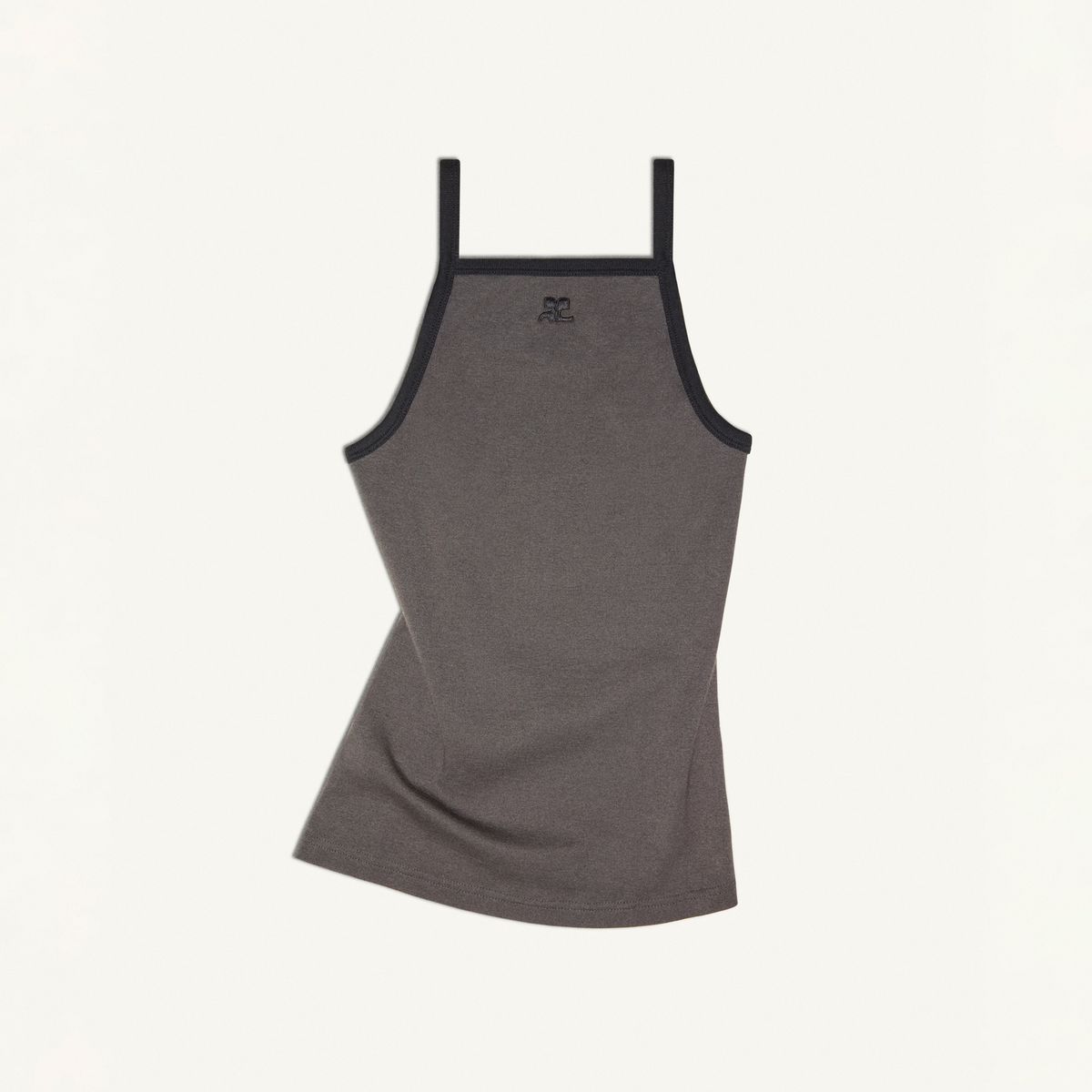 Elegant gray Courrèges tank top with black trim, stylish for fashion-forward looks.
