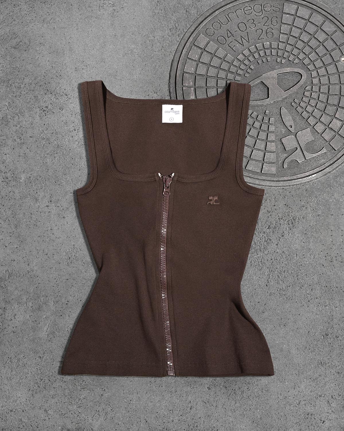 Elegant brown zip-up tank top from Courrèges, perfect for fashion-forward styles.