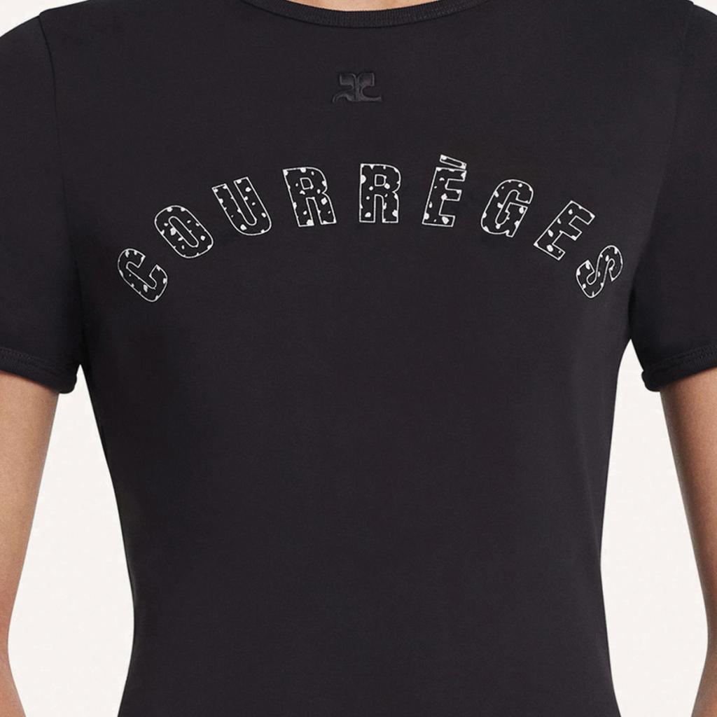 Elegant black Courrèges t-shirt featuring the brand's logo in a chic design for fashion lovers.