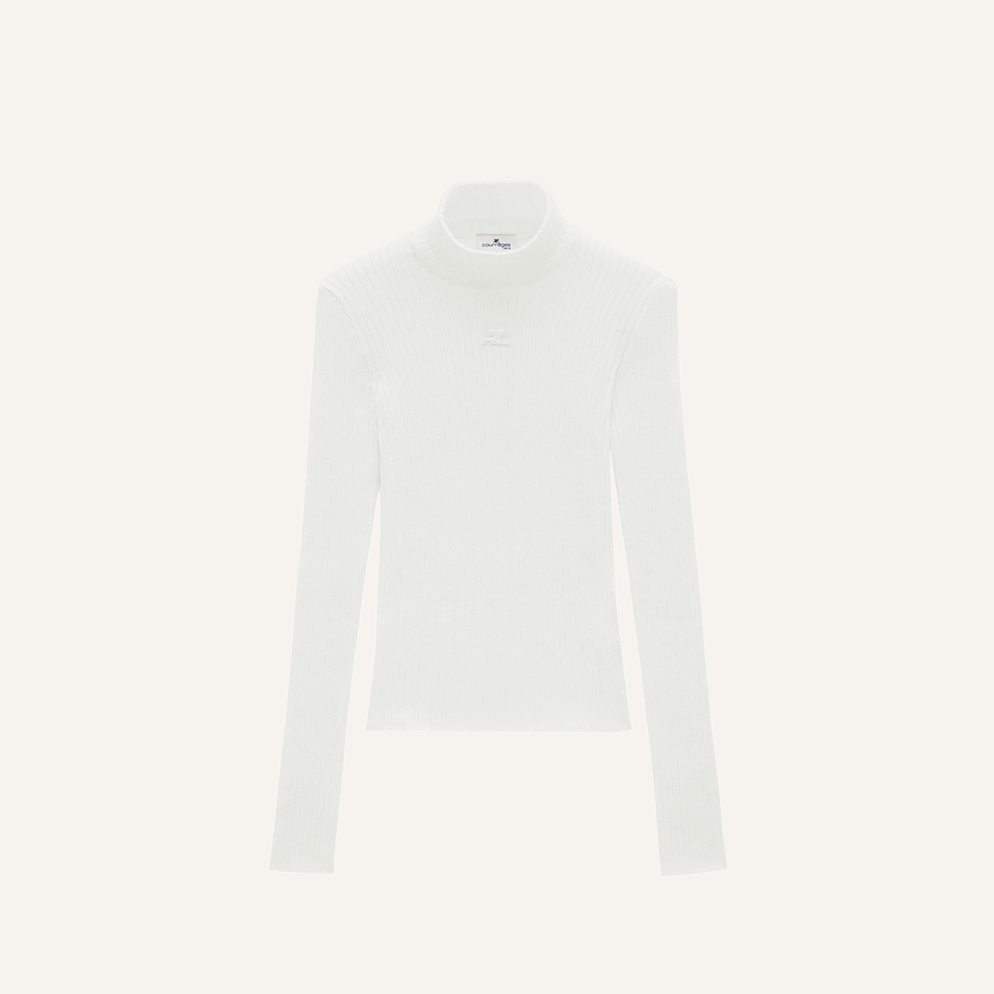 Elegant white turtleneck sweater by Courrèges, perfect for high-end fashion style.