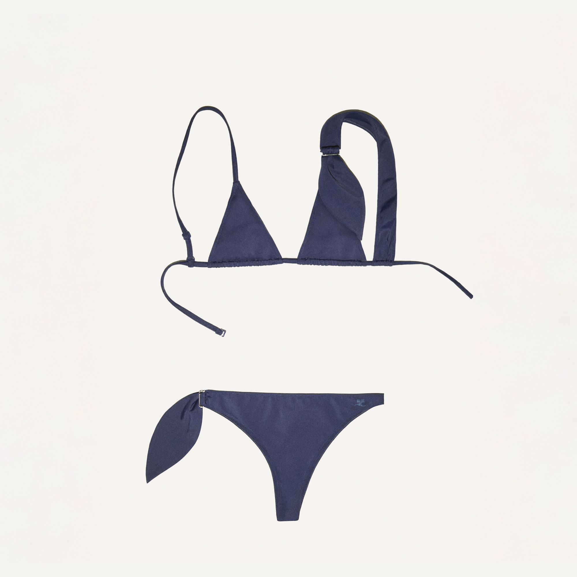 Bikini bleu marine élégant de Courrèges au design moderne pour un maillot de bain tendance.