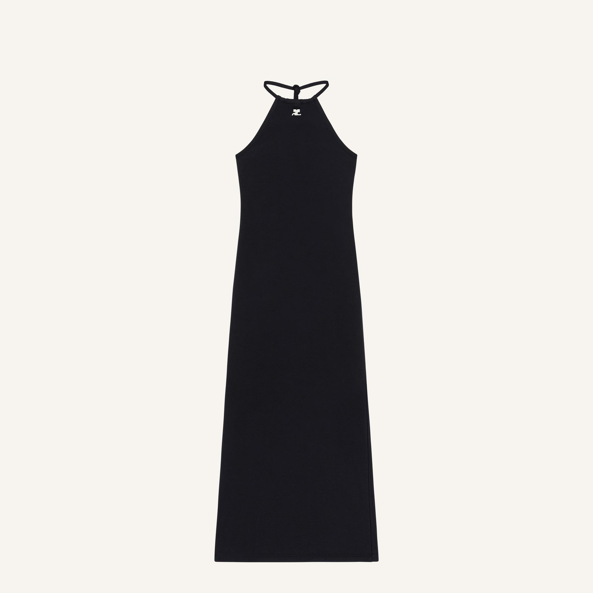 Elegant black halter dress by Courrèges, perfect for fashion-forward occasions.