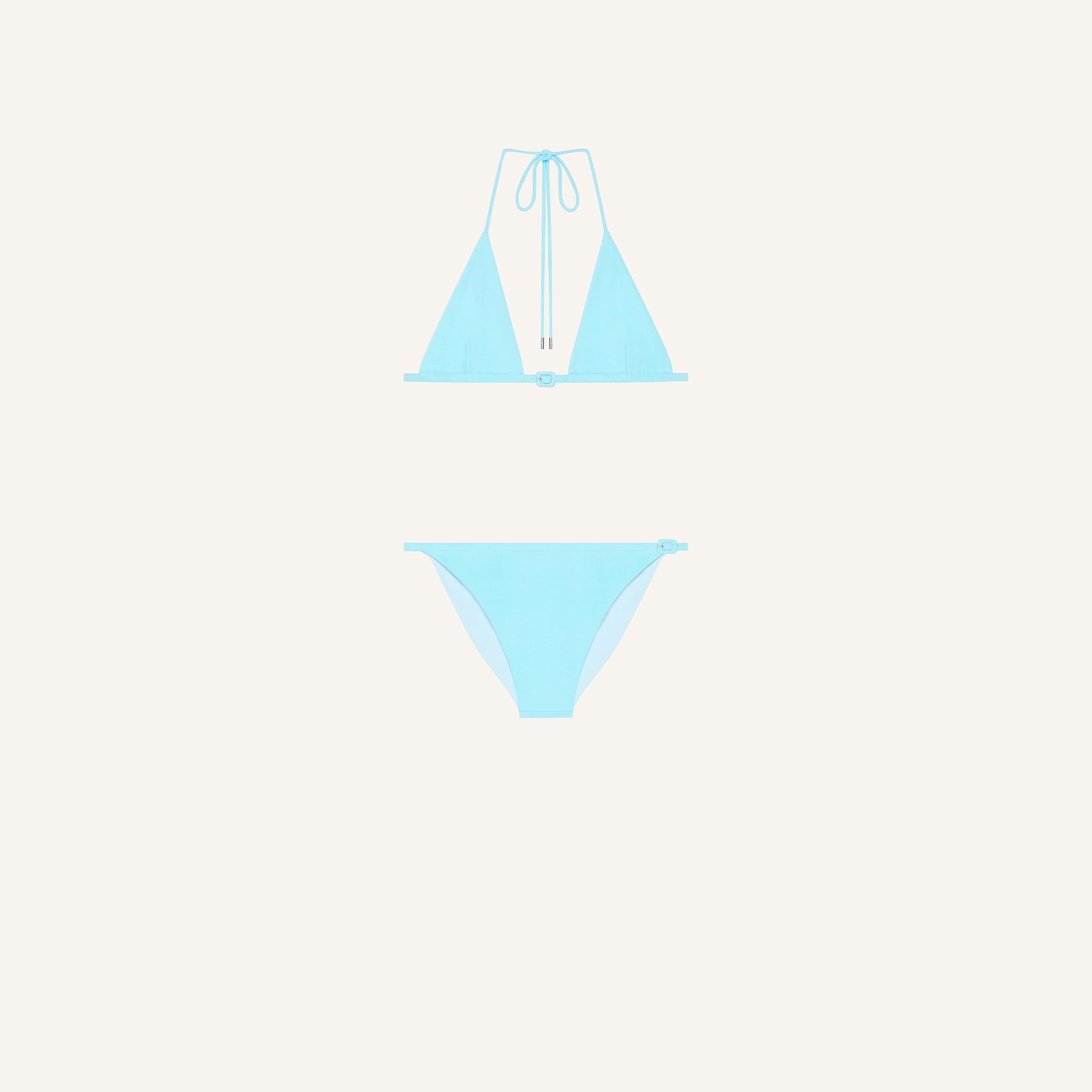 Elegant light blue bikini with adjustable straps, from Courrèges, ideal for summer fashion.