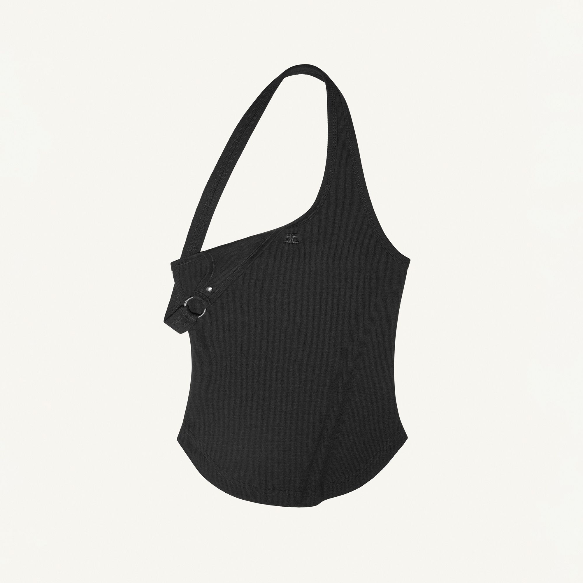 Elegant black Courrèges tote bag with a sleek, modern design, perfect for fashion enthusiasts.