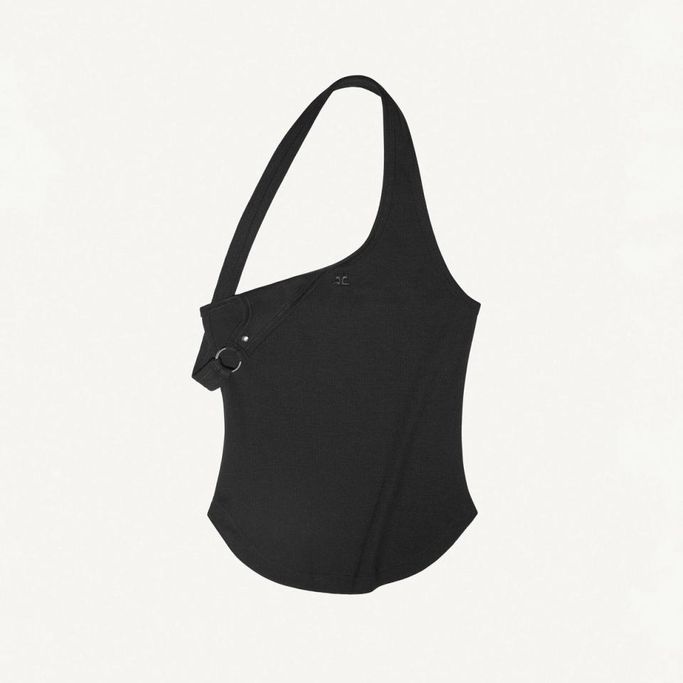 Elegant black Courrèges tote bag for fashion enthusiasts on an eCommerce platform.