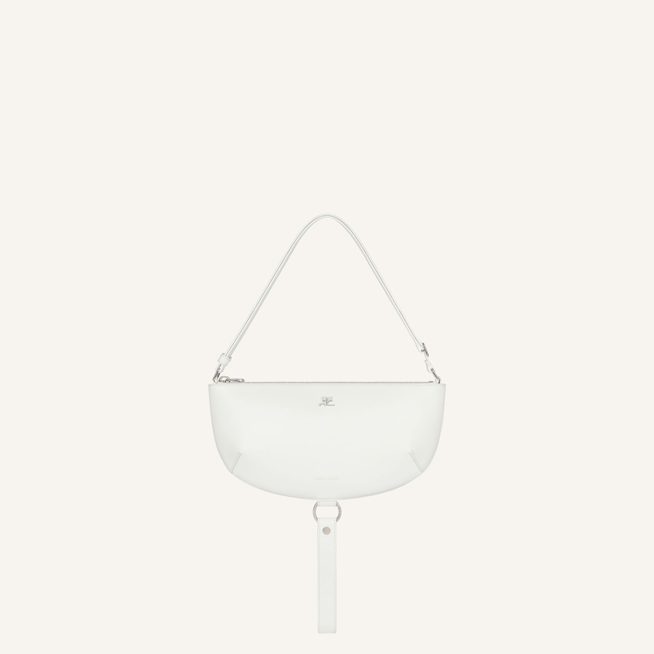 Sac à main blanc Courrèges élégant et minimaliste, parfait pour un style moderne et sophistiqué.