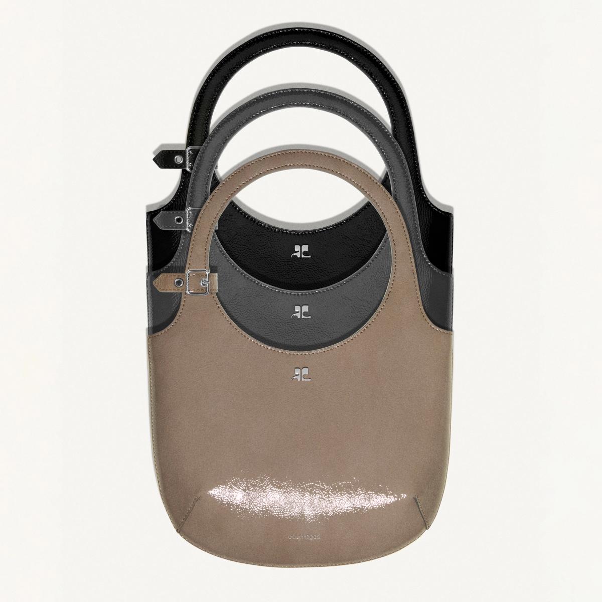 Elegant Courrèges handbags with sleek designs in neutral tones for modern fashion lovers.