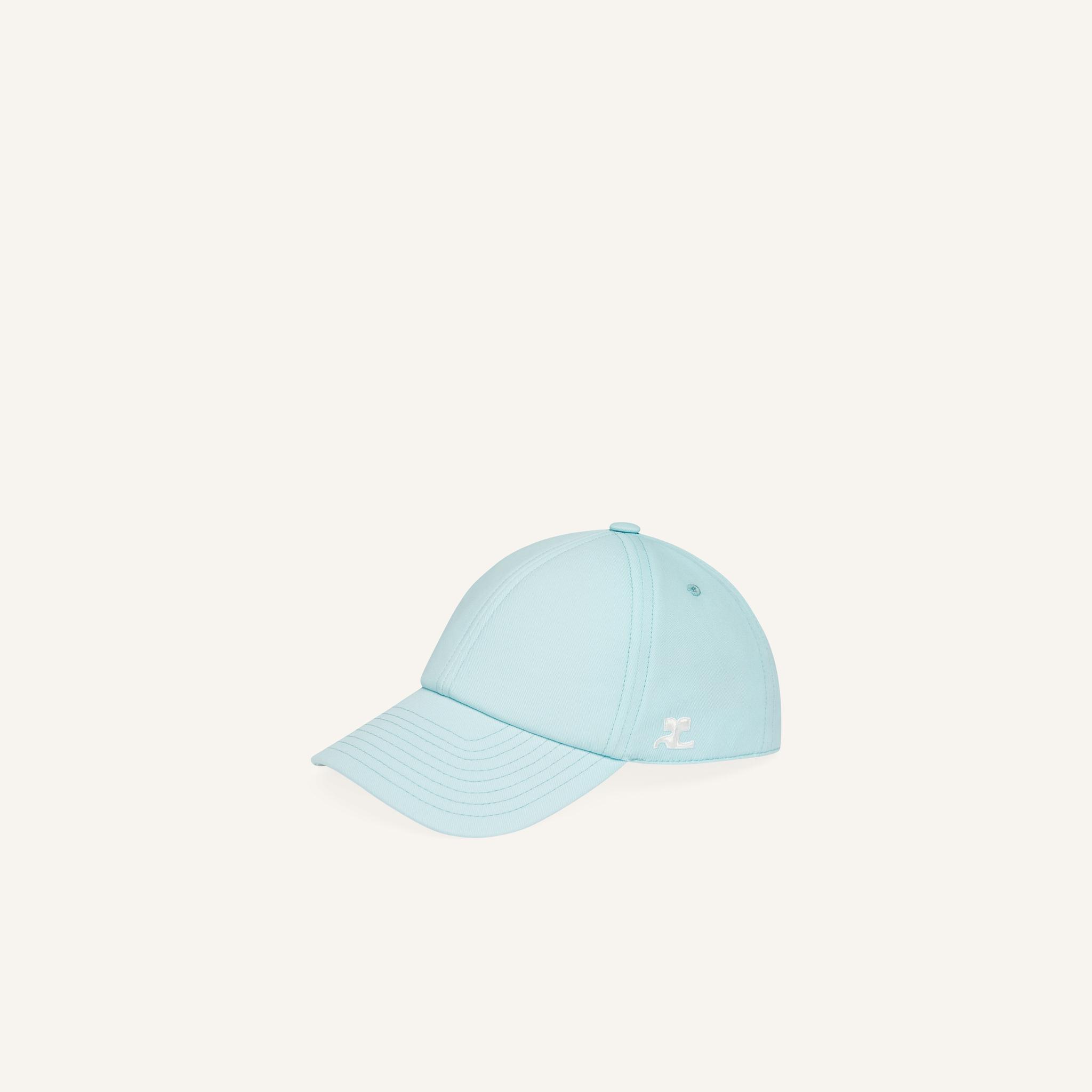 Elegant light blue Courrèges baseball cap, stylish and perfect for fashion-forward looks.