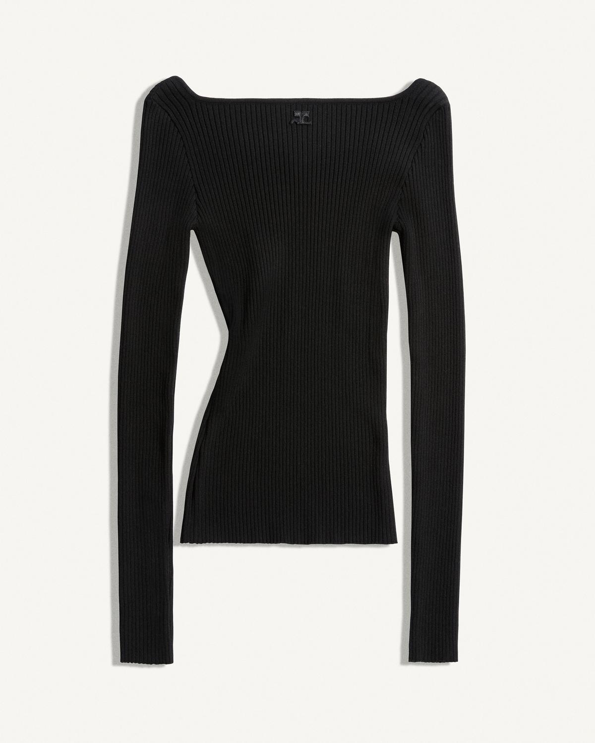 Elegant black ribbed long-sleeve top by Courrèges, perfect for modern fashion style.