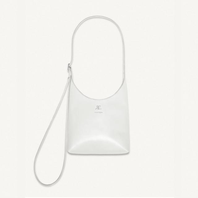 Elegant white Courrèges handbag with sleek design, perfect for modern fashion accessories.