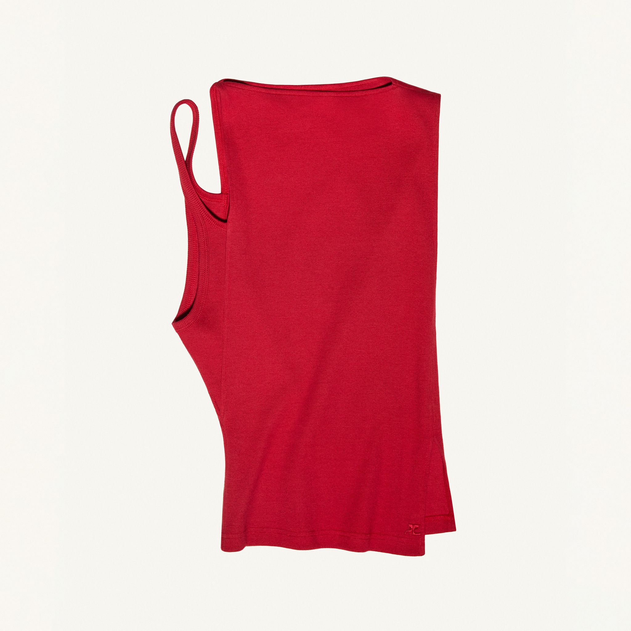 Top sans manches rouge élégant de Courrèges pour une touche moderne sur un site e-commerce.