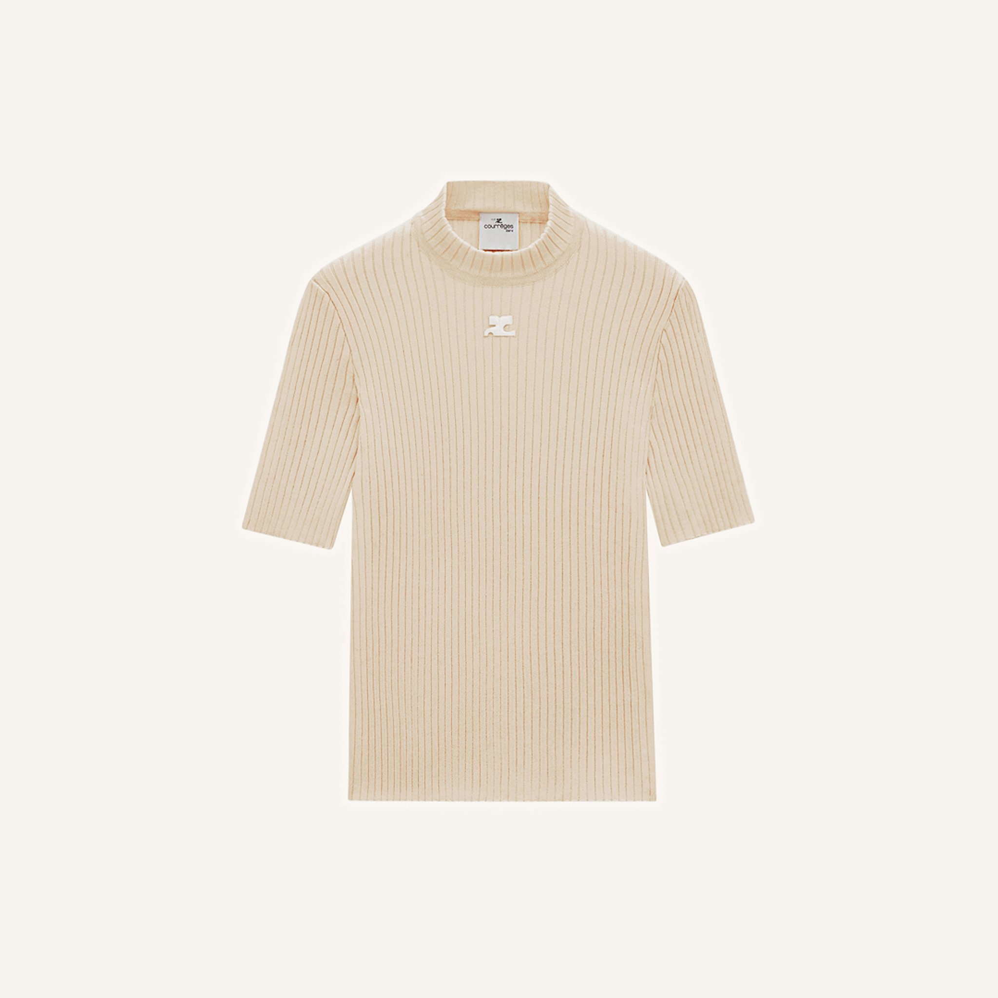 Elegant cream ribbed sweater by Courrèges, perfect for stylish fall and winter wear.