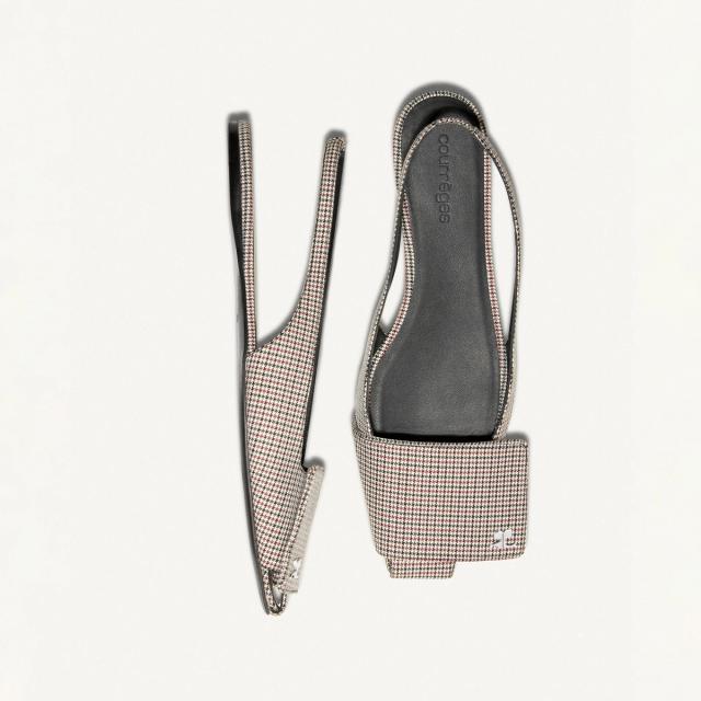 Elegant checkered high-heeled sandals by Courrèges for sophisticated fashion statements.