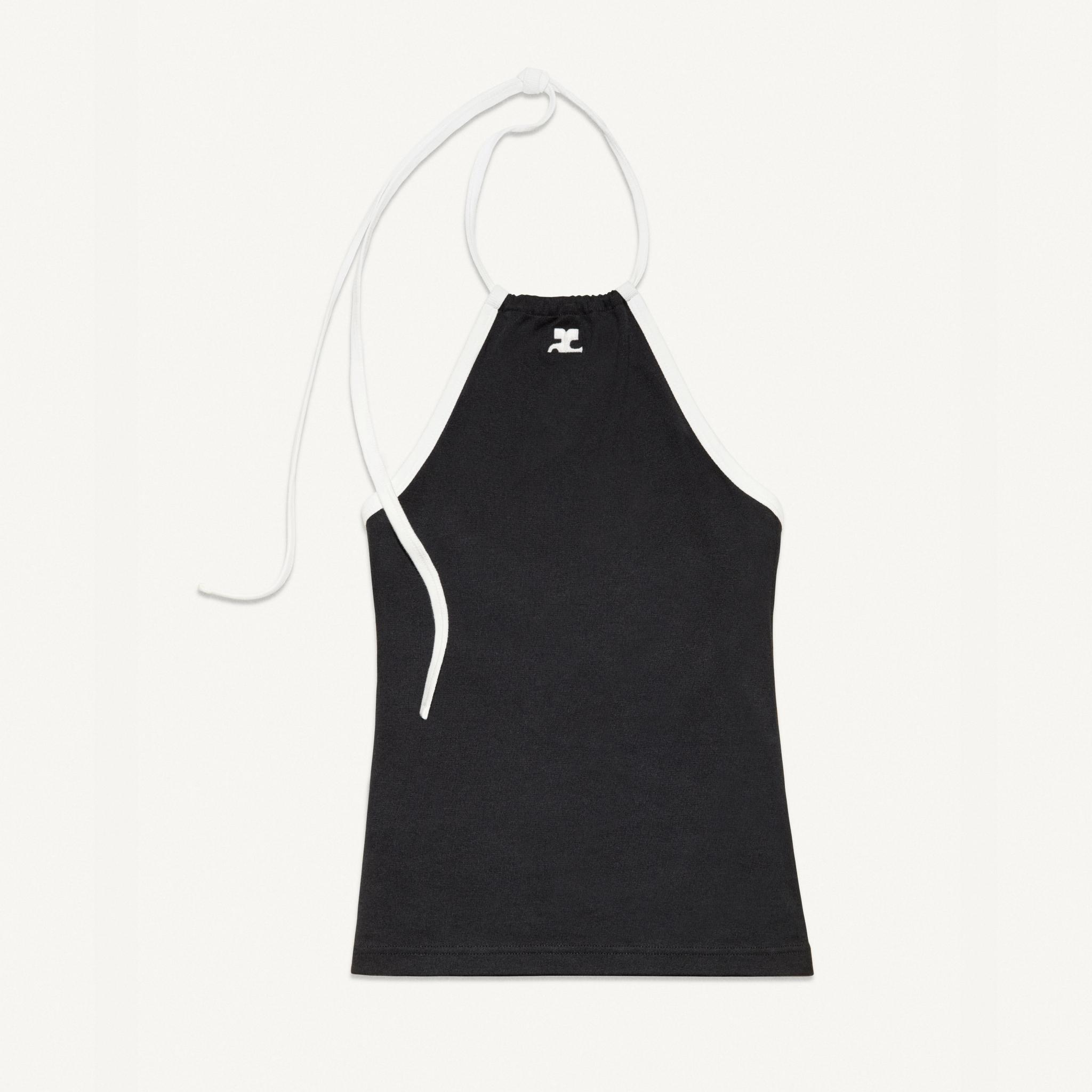 Elegant black and white designer tank top from Courrèges, perfect for fashion enthusiasts.