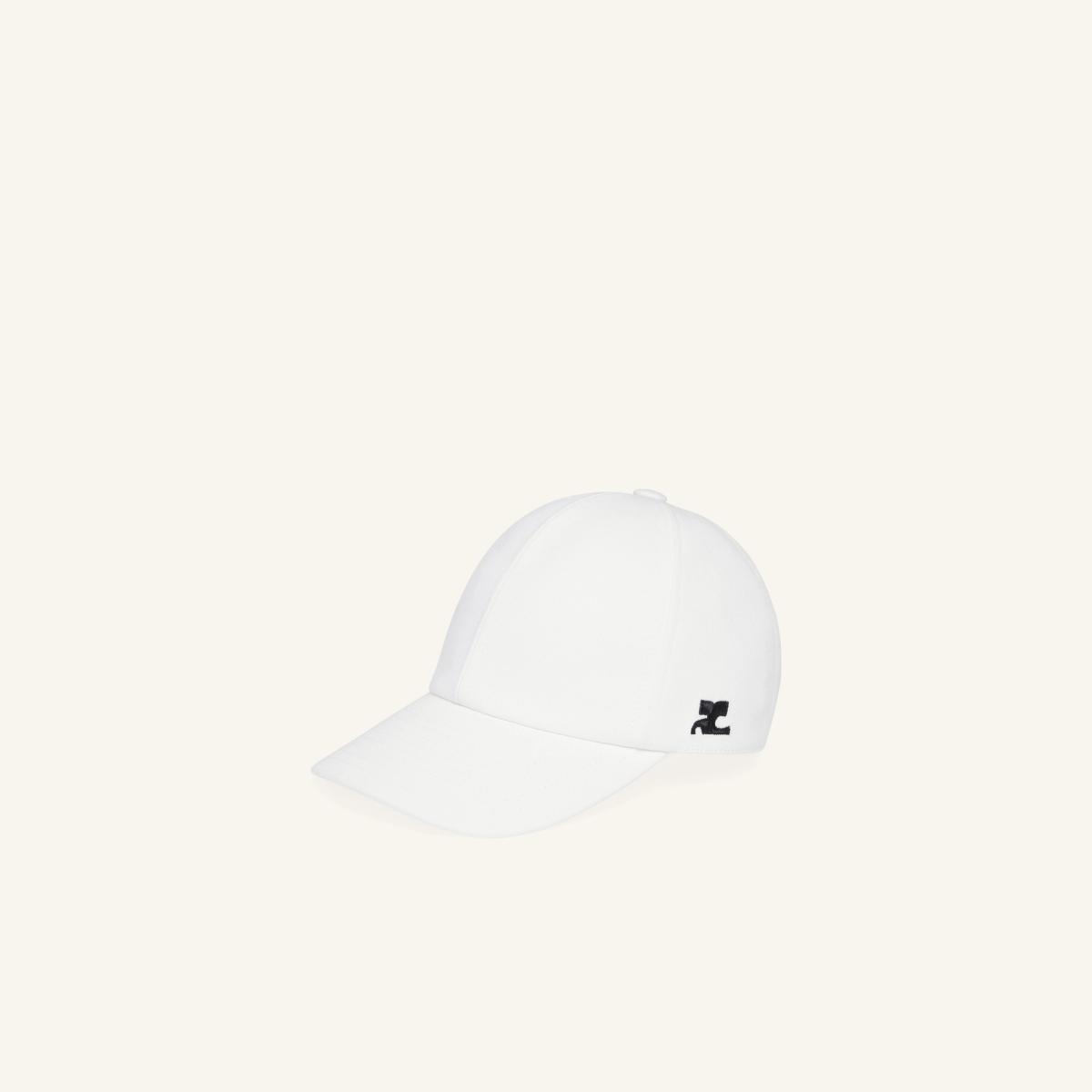 Elegant white casual cap with Courrèges logo, perfect for fashionable everyday wear.