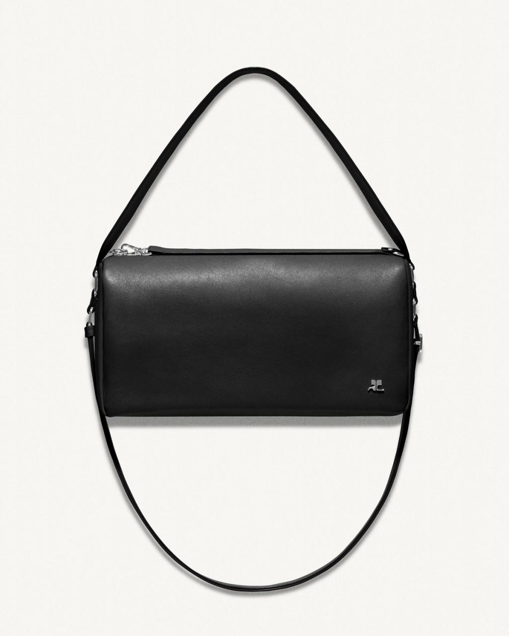 Sac à main noir en cuir élégant au design minimaliste pour accessoires de mode Courrèges.