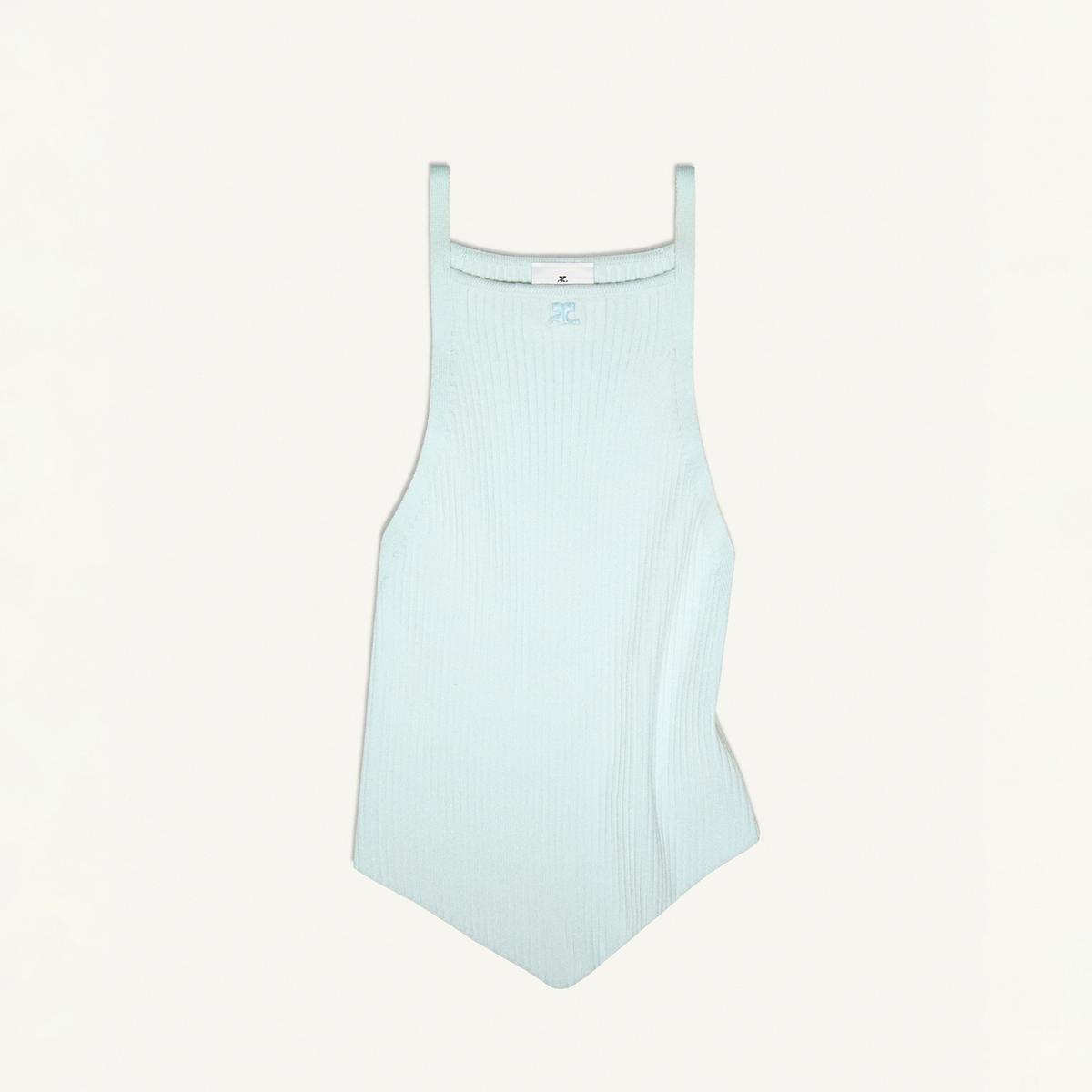 Elegant light blue ribbed tank top by Courrèges, perfect for modern fashion statements.