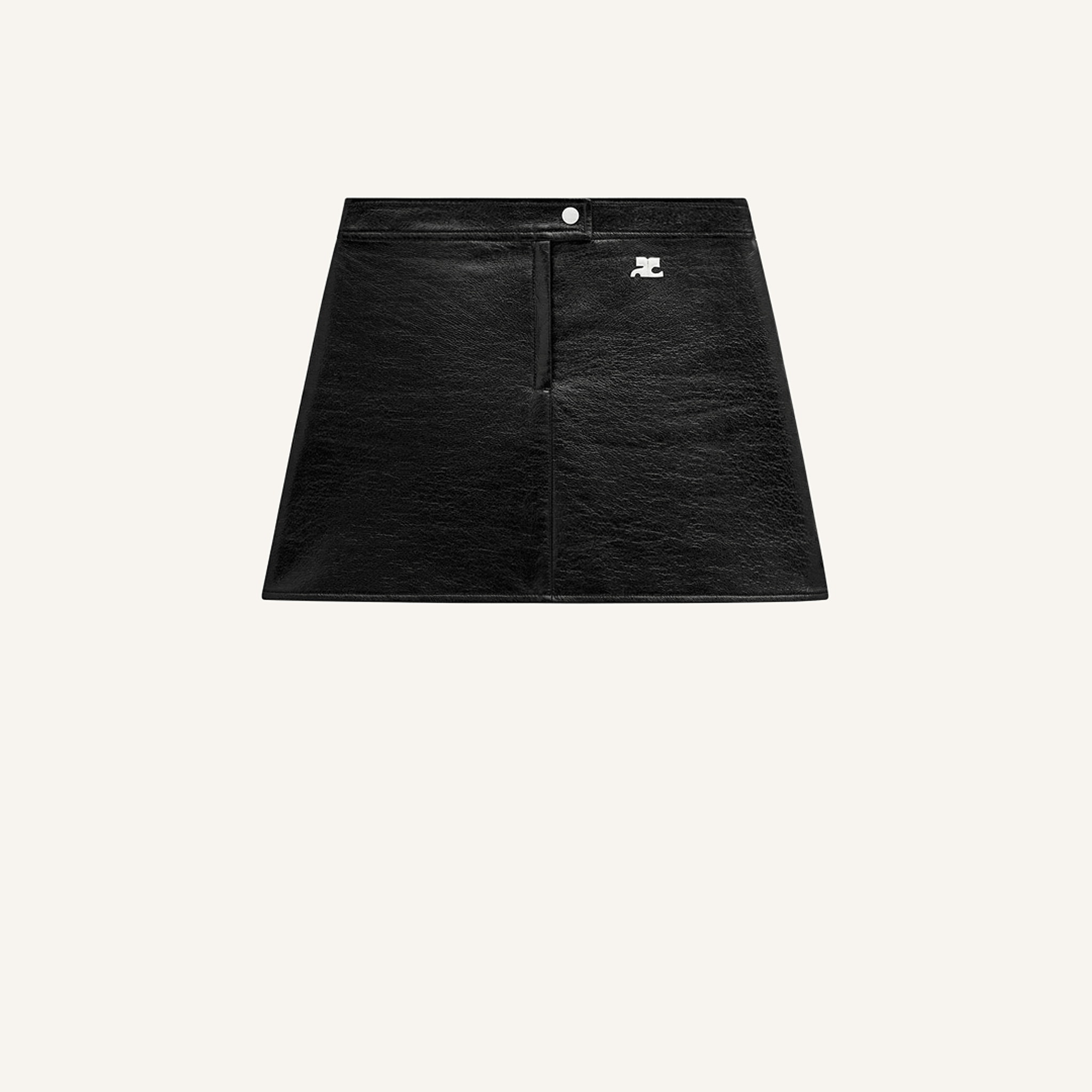 Elegant black leather skirt from Courrèges, perfect for modern fashion looks.