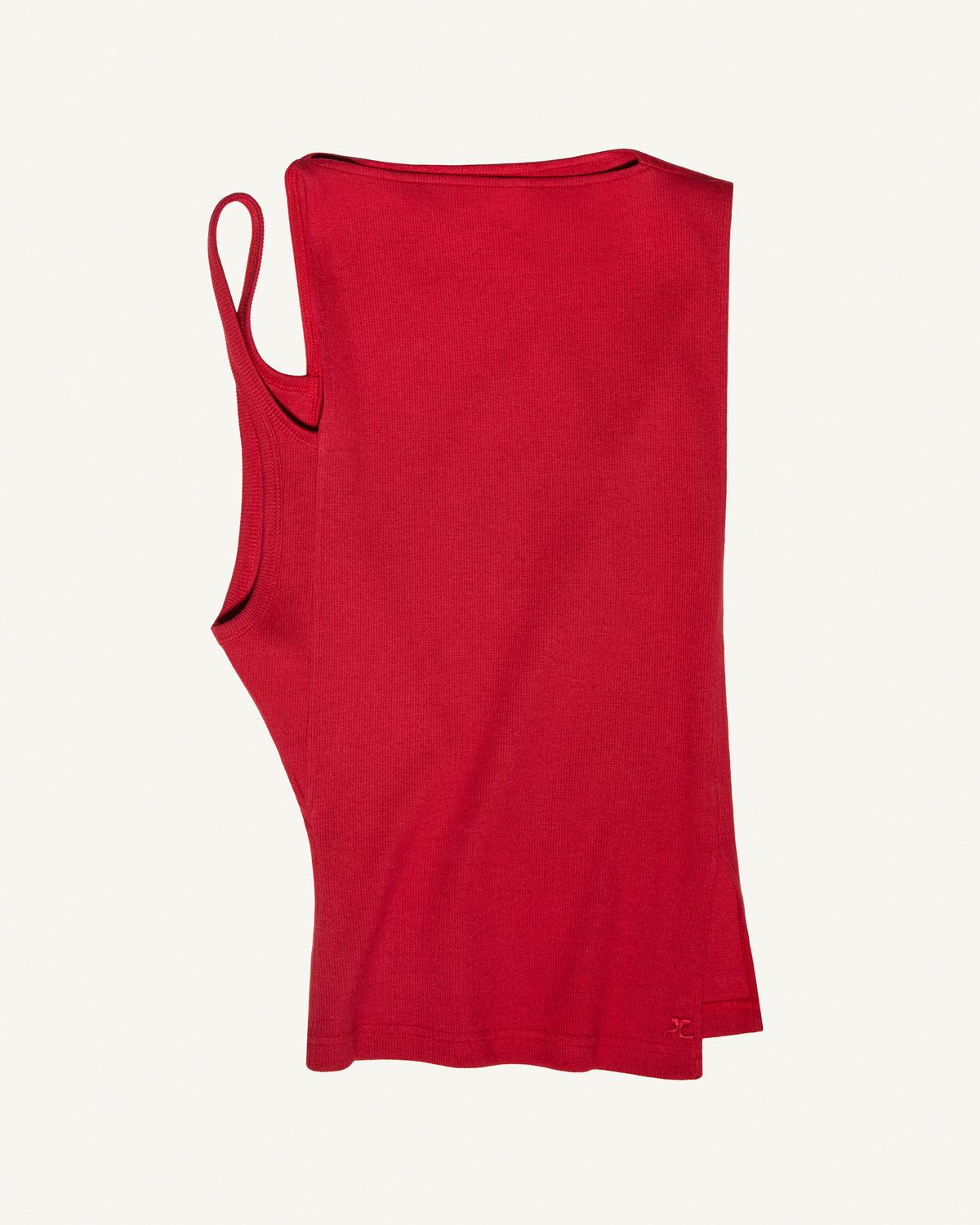 Elegant red sleeveless tank top by Courrèges for modern fashion on an e-commerce site.