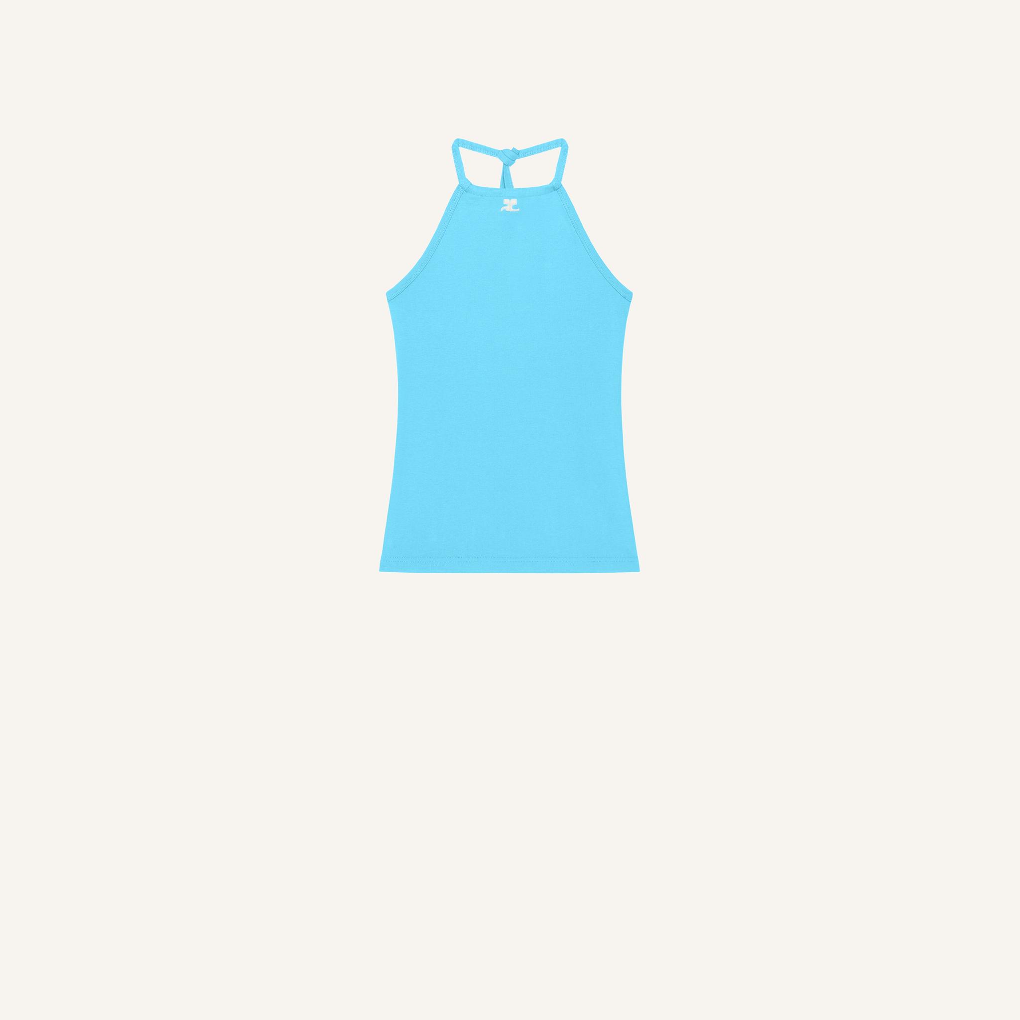 Elegant light blue halter dress by Courrèges for a chic fashion look.