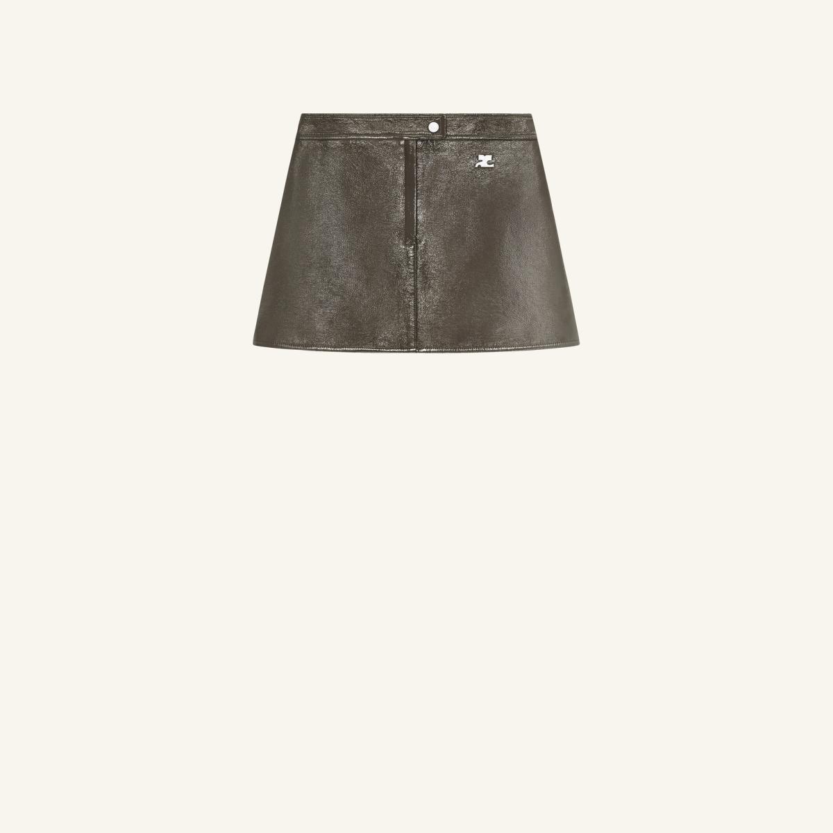 Elegant metallic leather mini skirt from Courrèges, perfect for modern fashion statements.