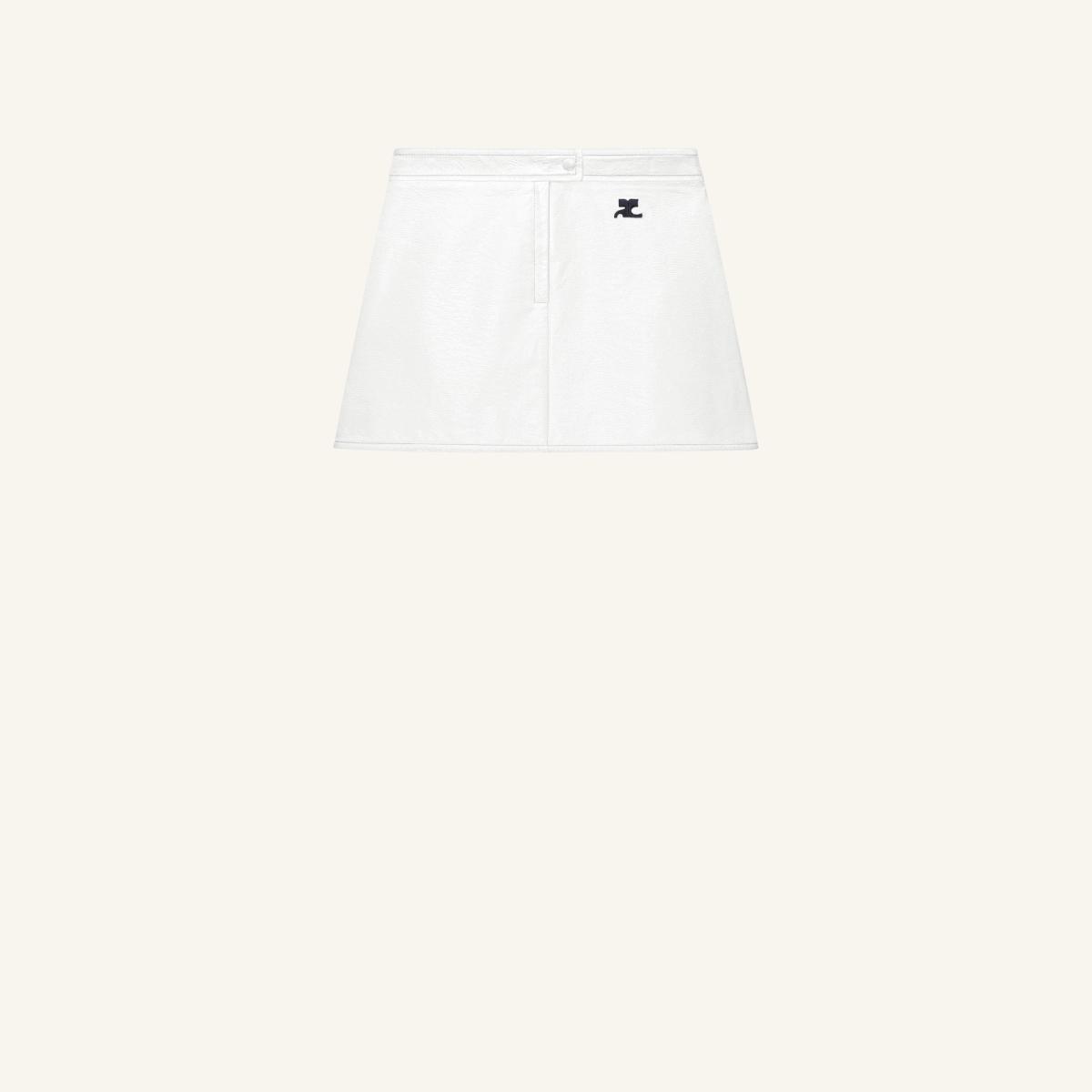 Elegant white Courrèges mini skirt with minimalistic logo for a chic fashion statement.