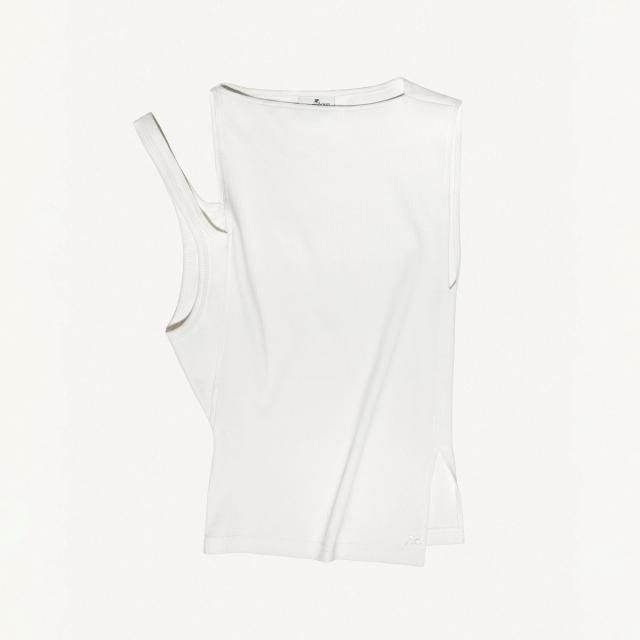 Elegant white sleeveless top by Courrèges, perfect for a chic, modern look on an e-commerce site.