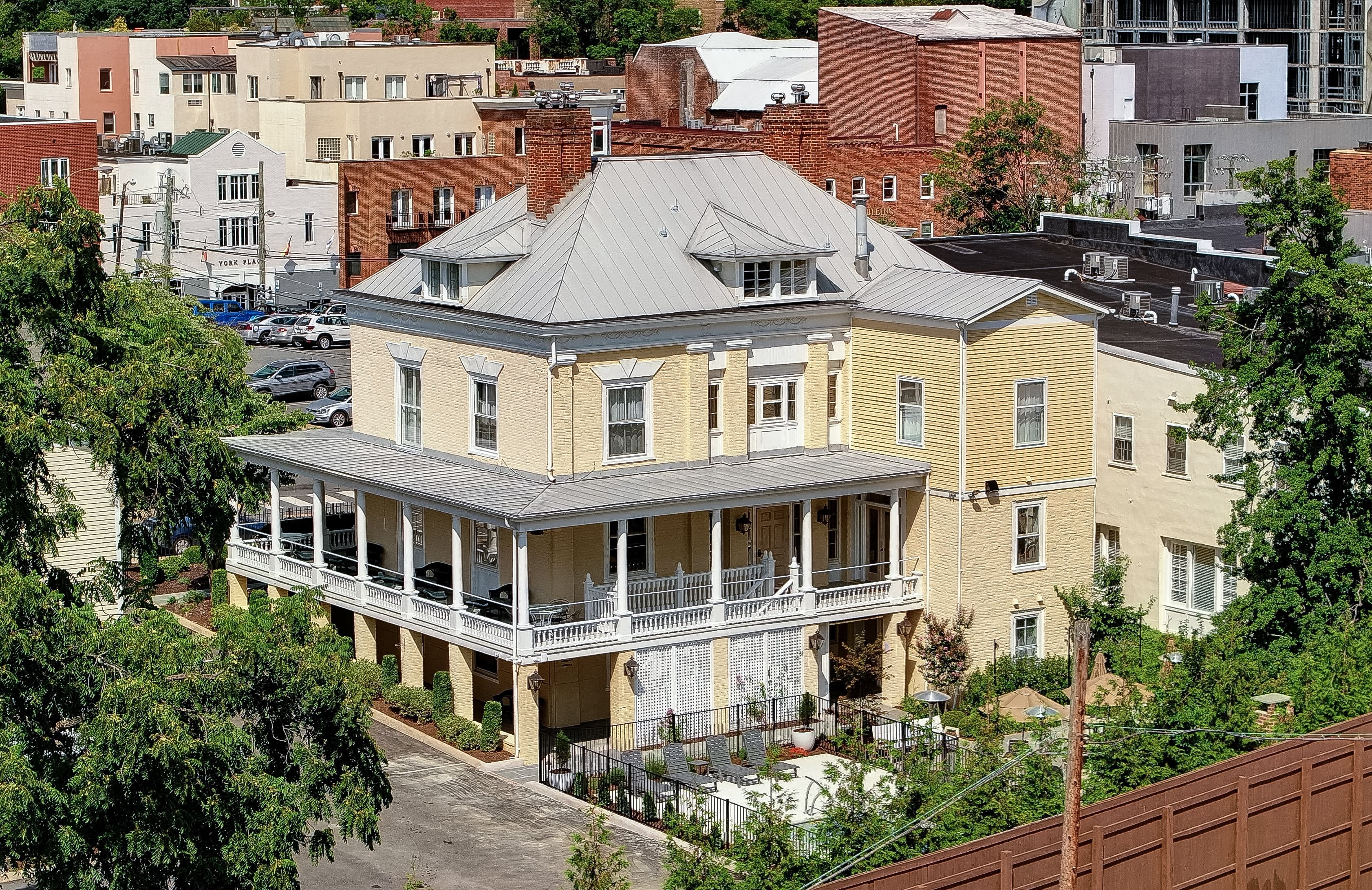 Aerial view of The 200 South Street historic hotel